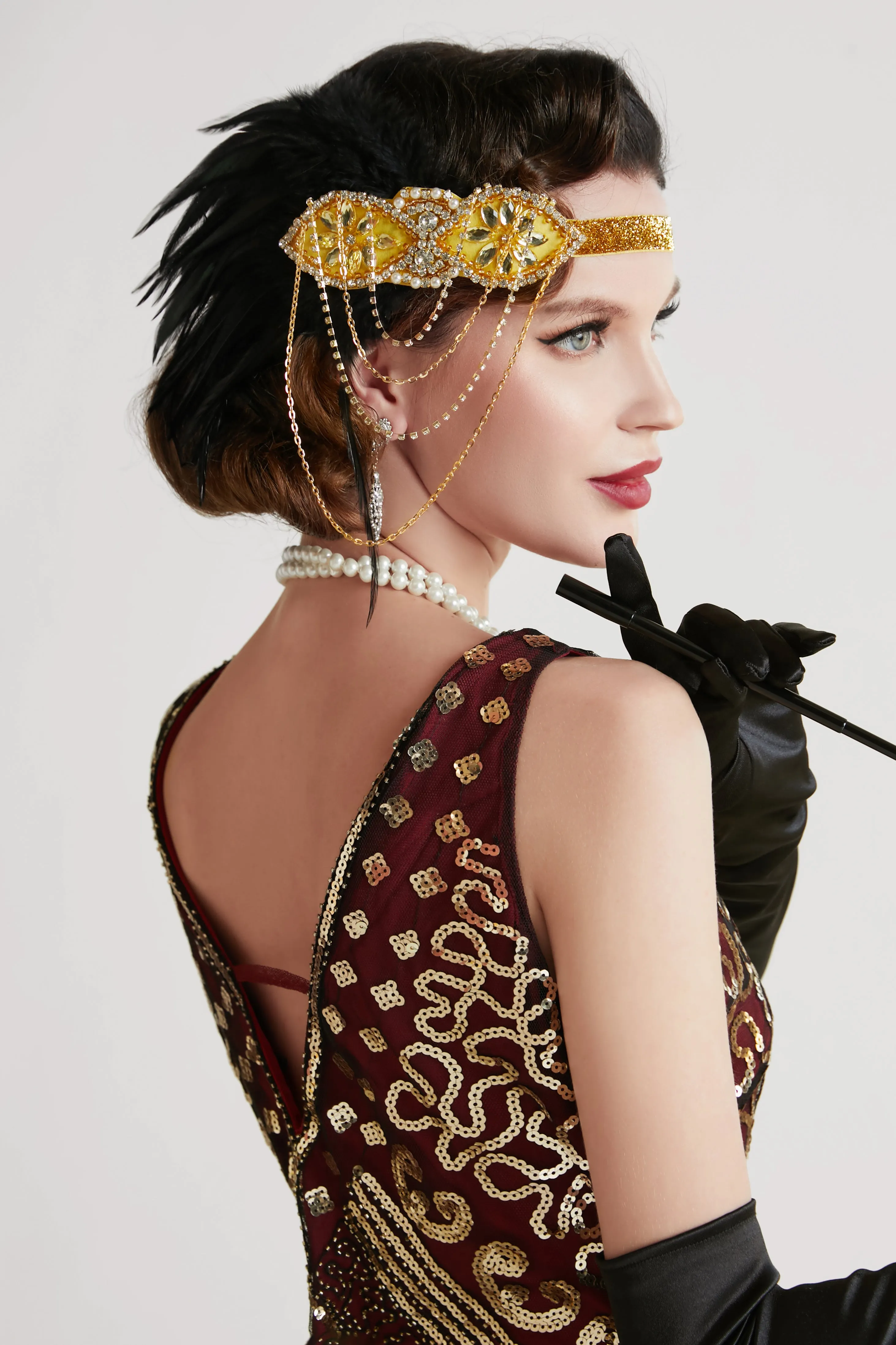 Black Feather Chain Dangle Headband sold by BABEYOND product image thumbnail 2