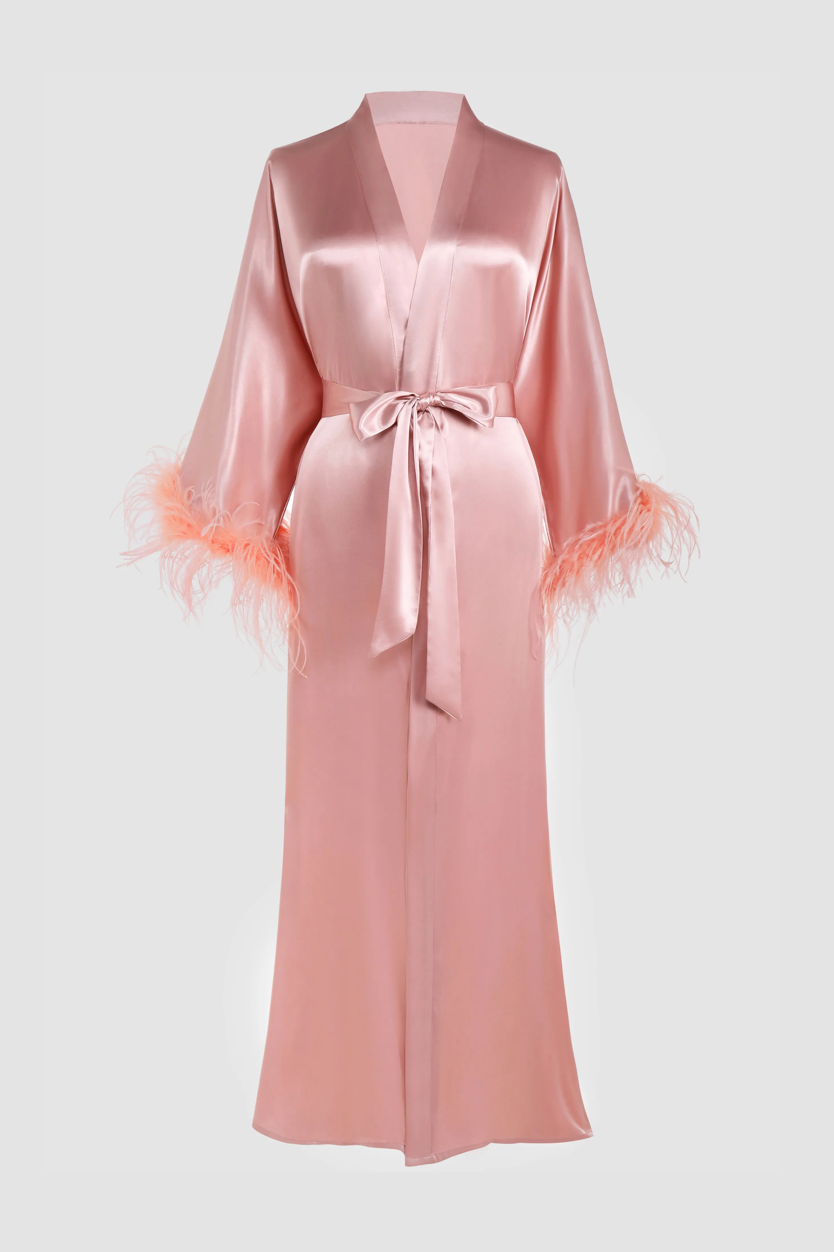 Ostrich Feather Trim Satin Robe sold by BABEYOND