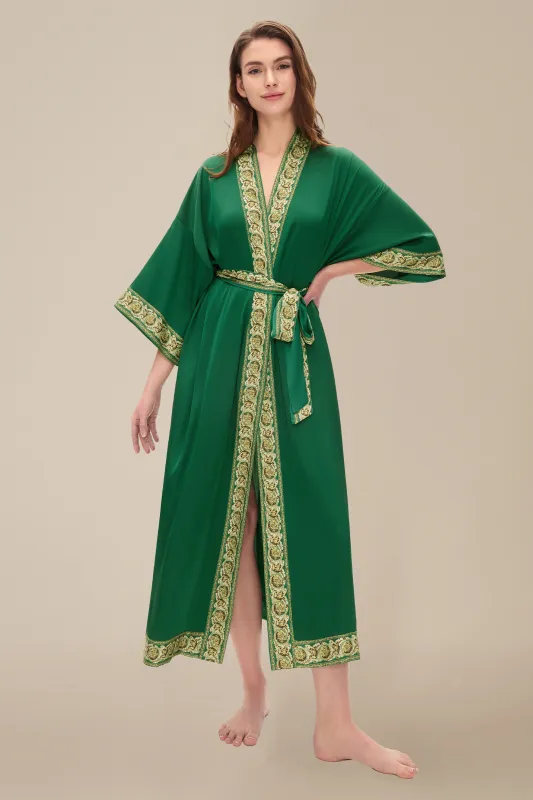 Luxurious Floral-Trimmed Kimono Robe sold by BABEYOND