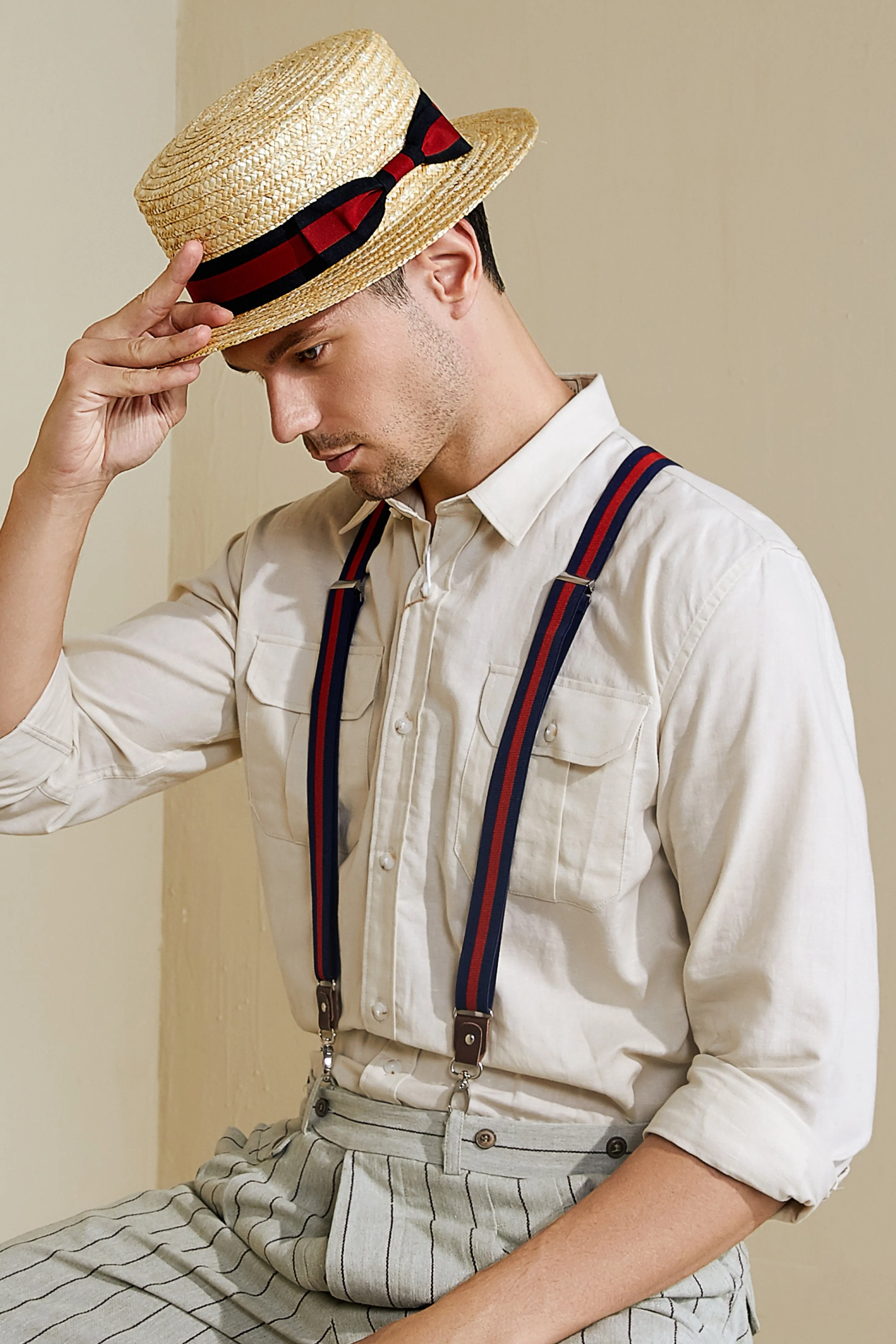 1920s Mens Gatsby Straw Hat Set sold by BABEYOND product image thumbnail 3