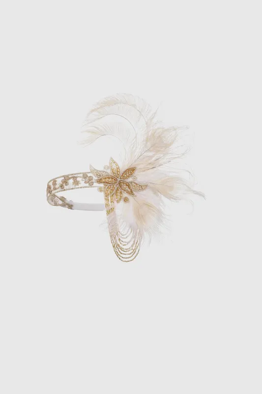 Peacock Feather Tassel Beaded Headband sold by BABEYOND