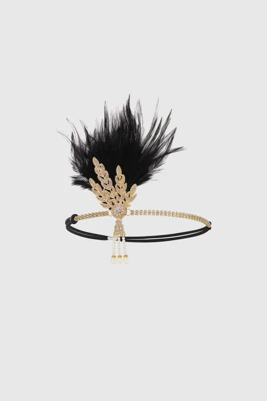 Feather Leaf Pearl Tassel Headband sold by BABEYOND