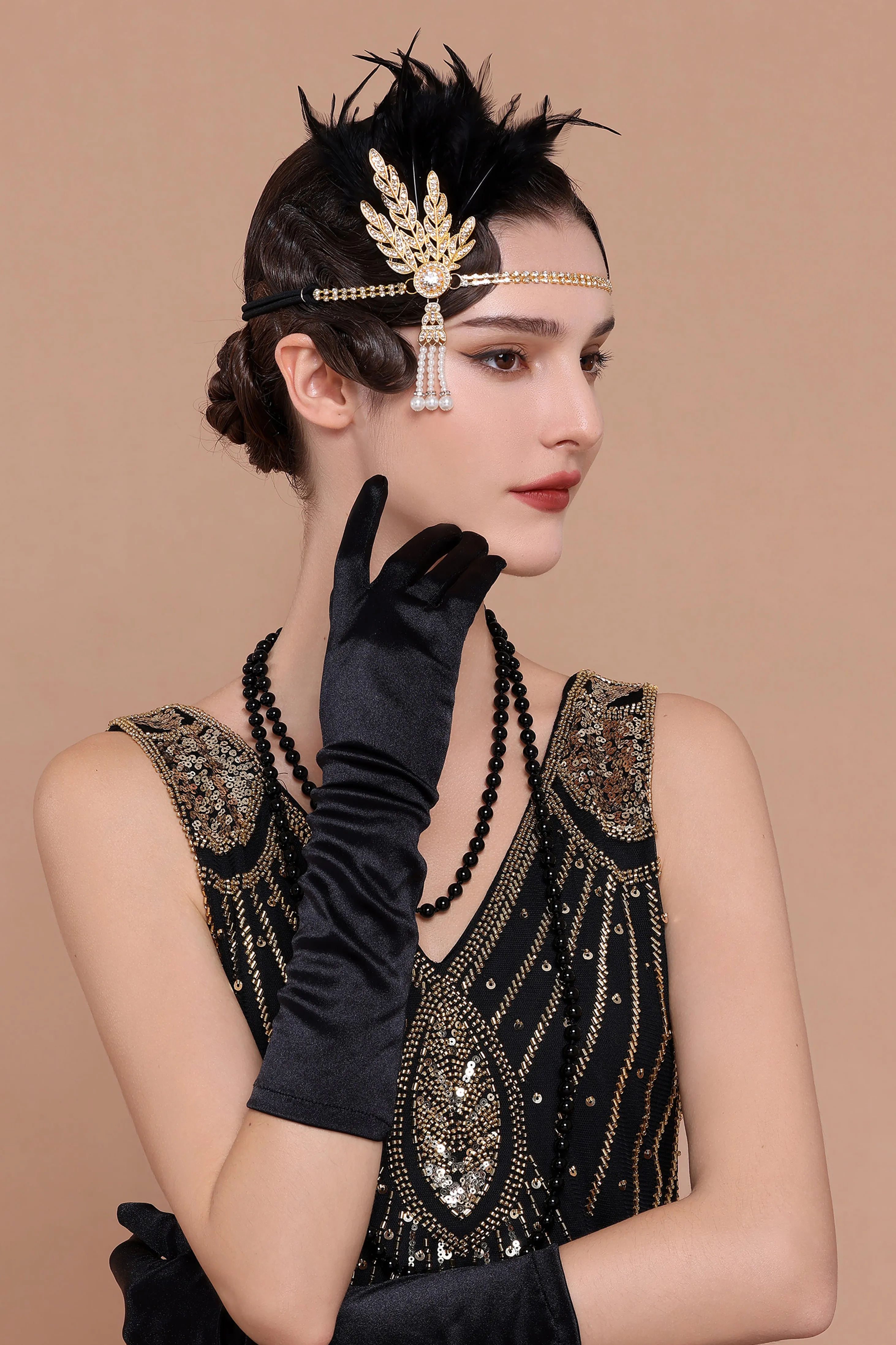 Feather Leaf Pearl Tassel Headband sold by BABEYOND product image thumbnail 2