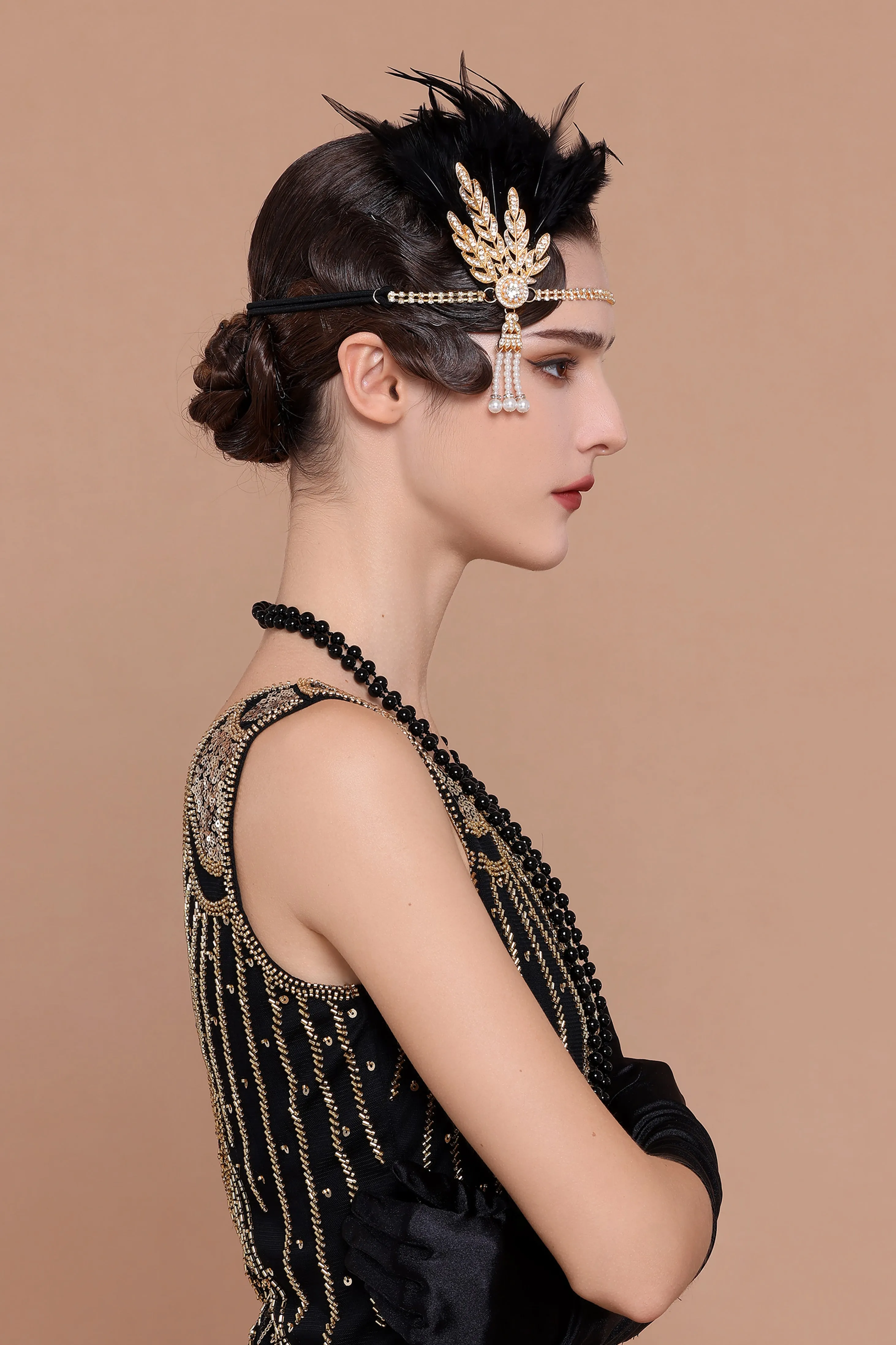 Feather Leaf Pearl Tassel Headband sold by BABEYOND product image thumbnail 3