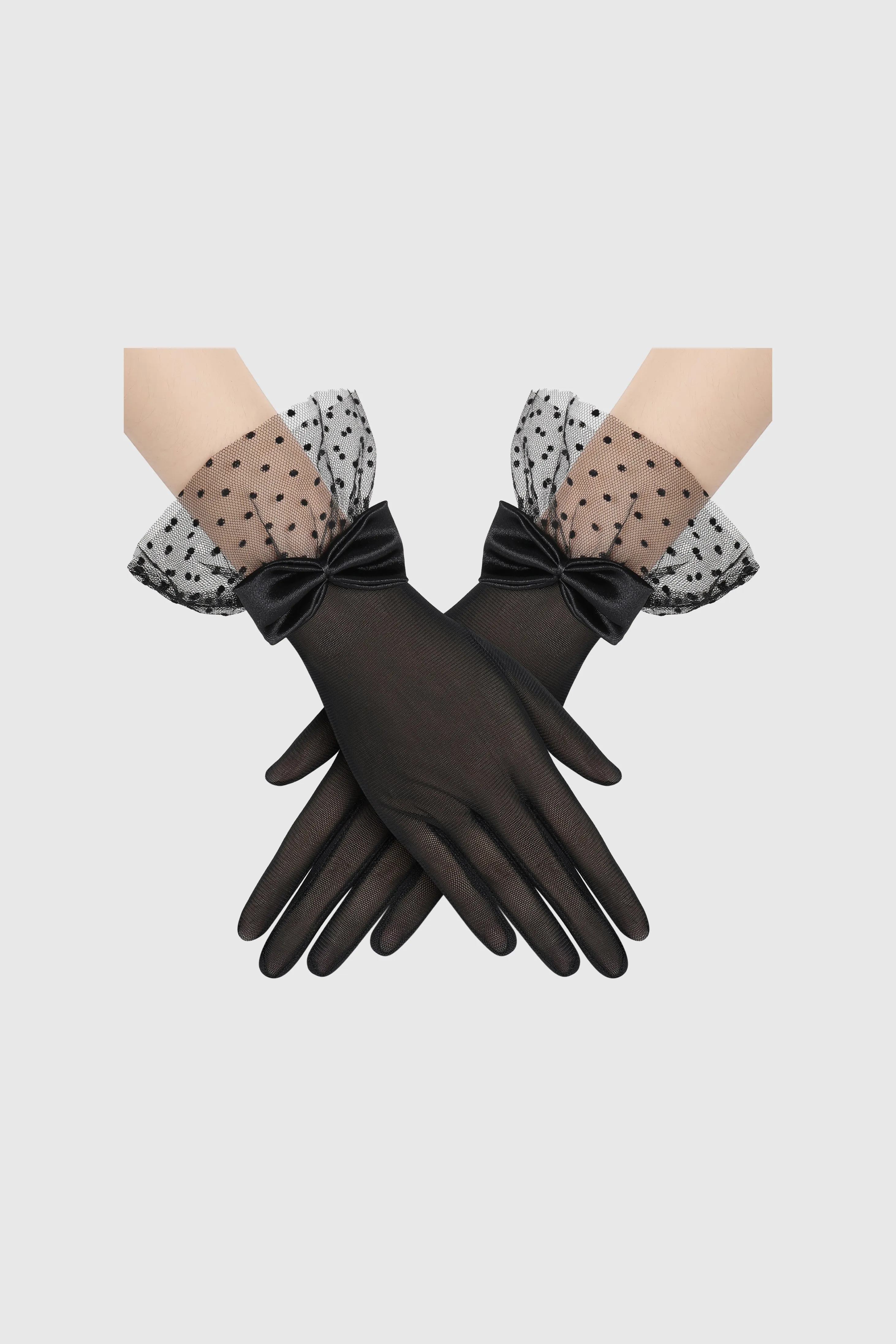 Vintage Polka Dot Bow Mesh Gloves sold by BABEYOND product image thumbnail 3