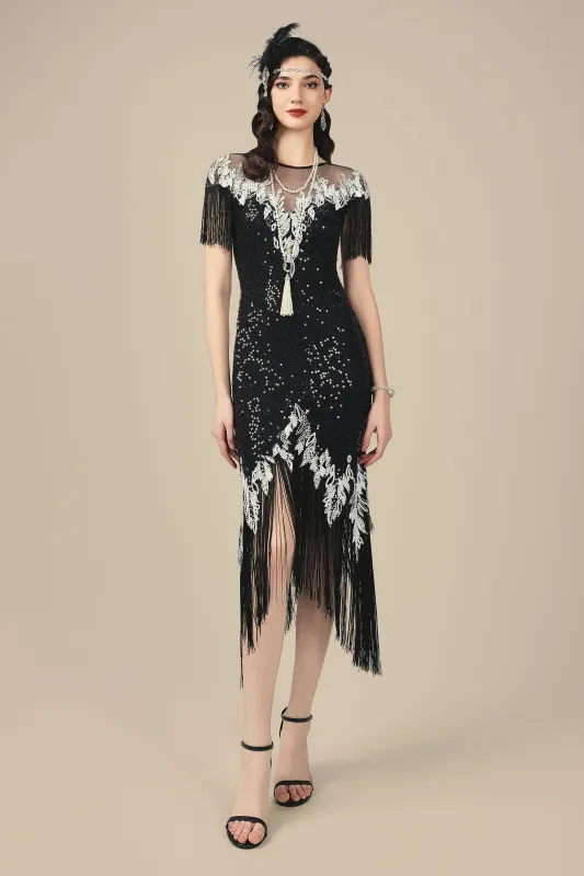 V-Shaped Leaf Embroidery Flapper Dress sold by BABEYOND