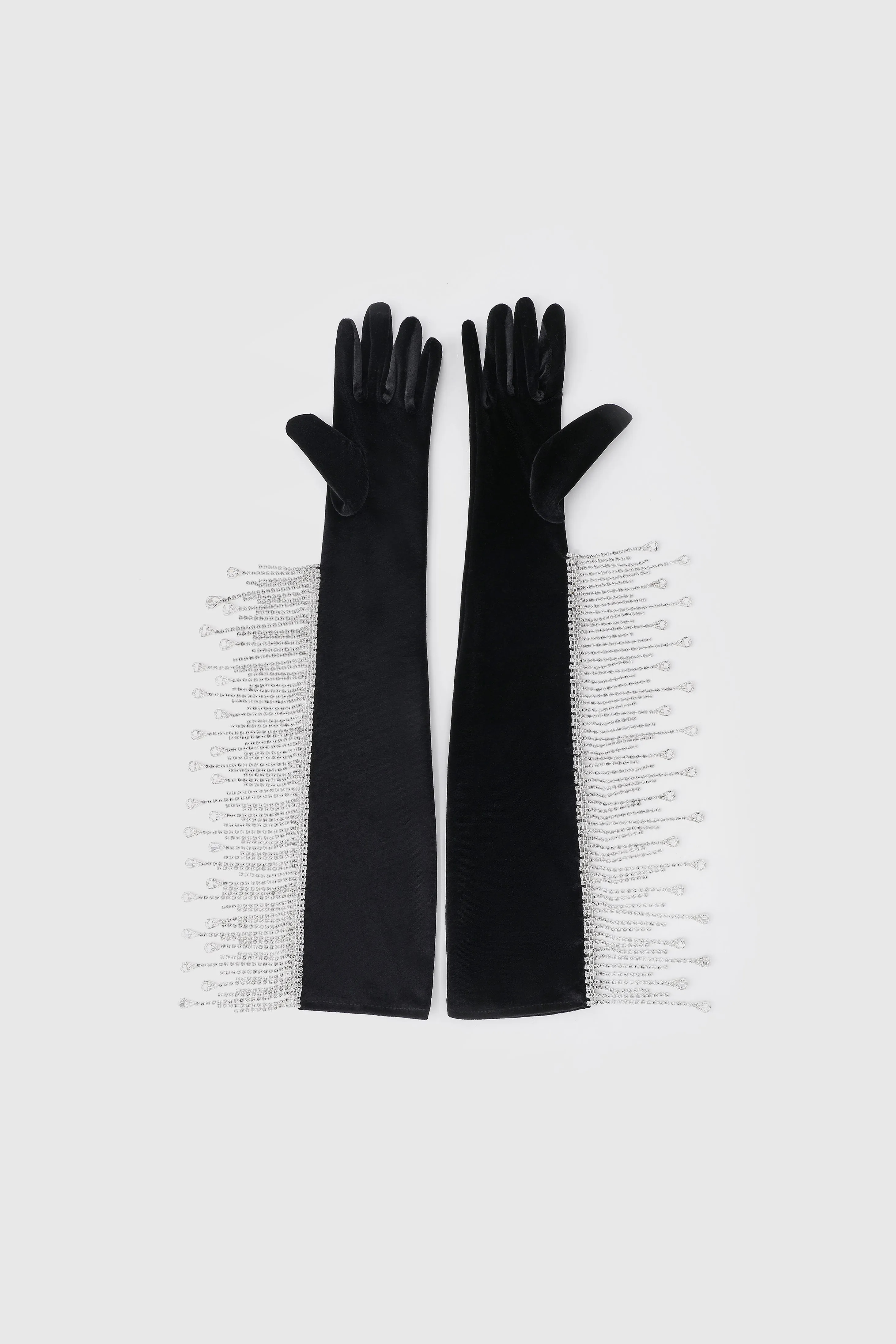 21.6" Velvet Stretchy Crystal Chain Gloves sold by BABEYOND