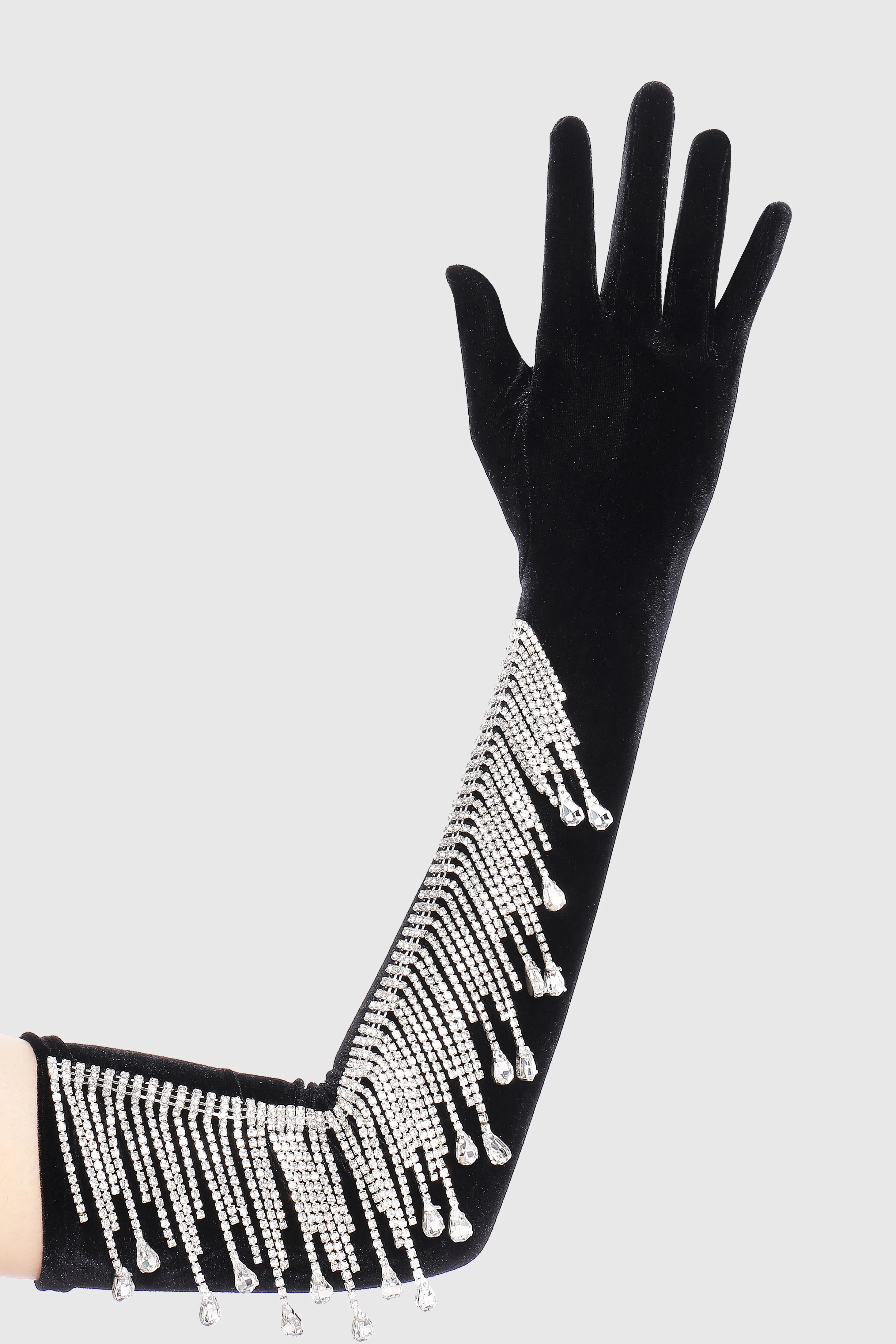 21.6" Velvet Stretchy Crystal Chain Gloves sold by BABEYOND product image thumbnail 3