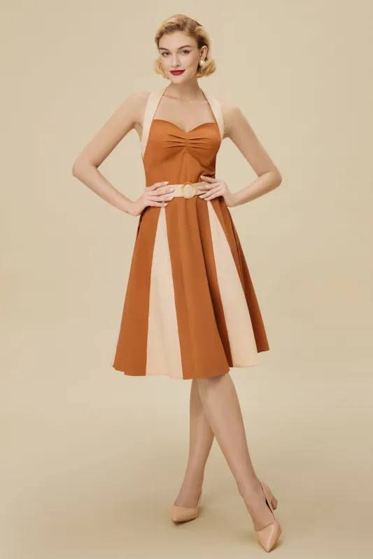 Classic Halter Neck Contrast Panel Swing Dress sold by BABEYOND