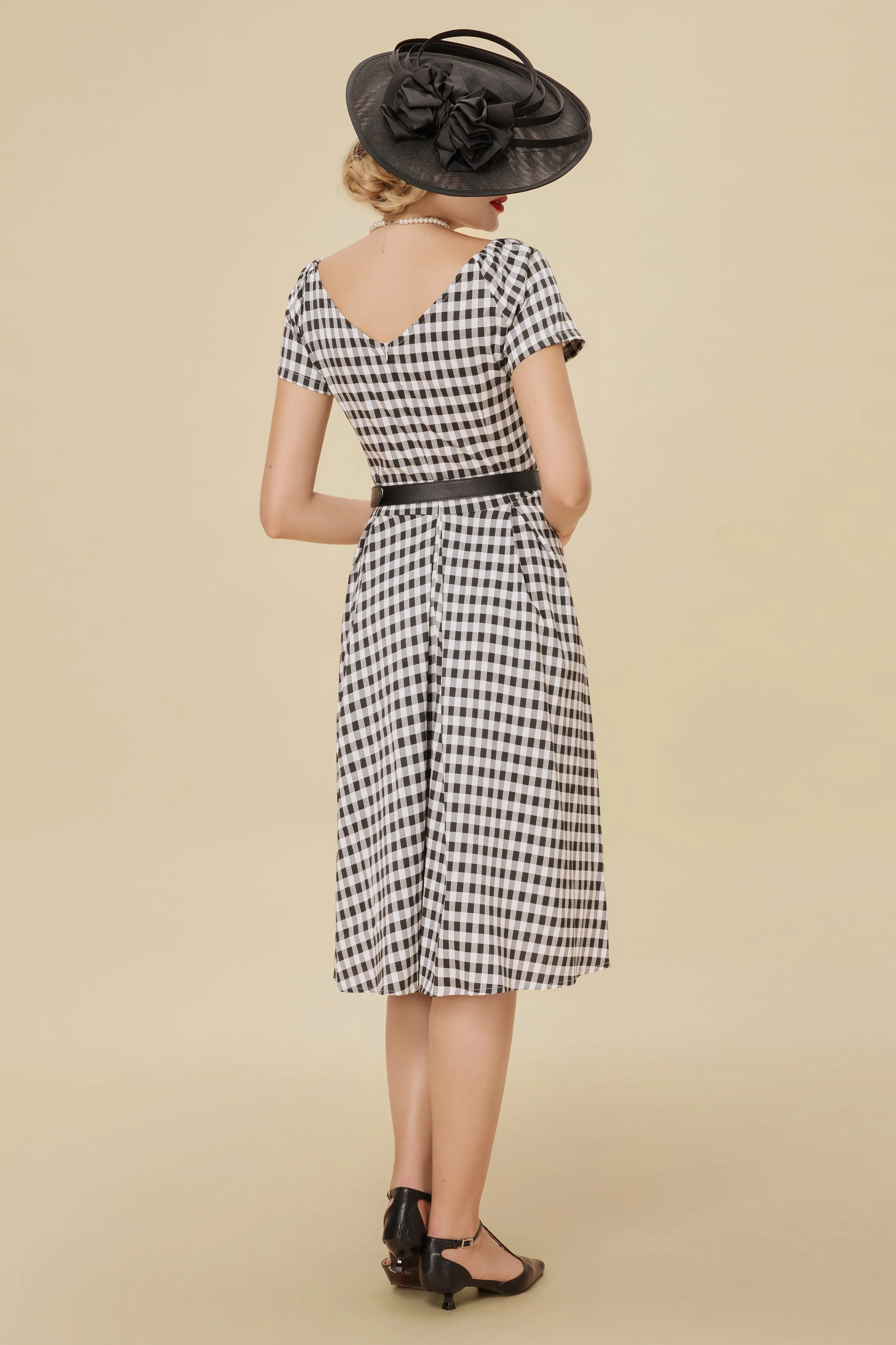 Convertible Neckline Gingham Fit-and-Flare Swing Dress sold by BABEYOND product image thumbnail 2