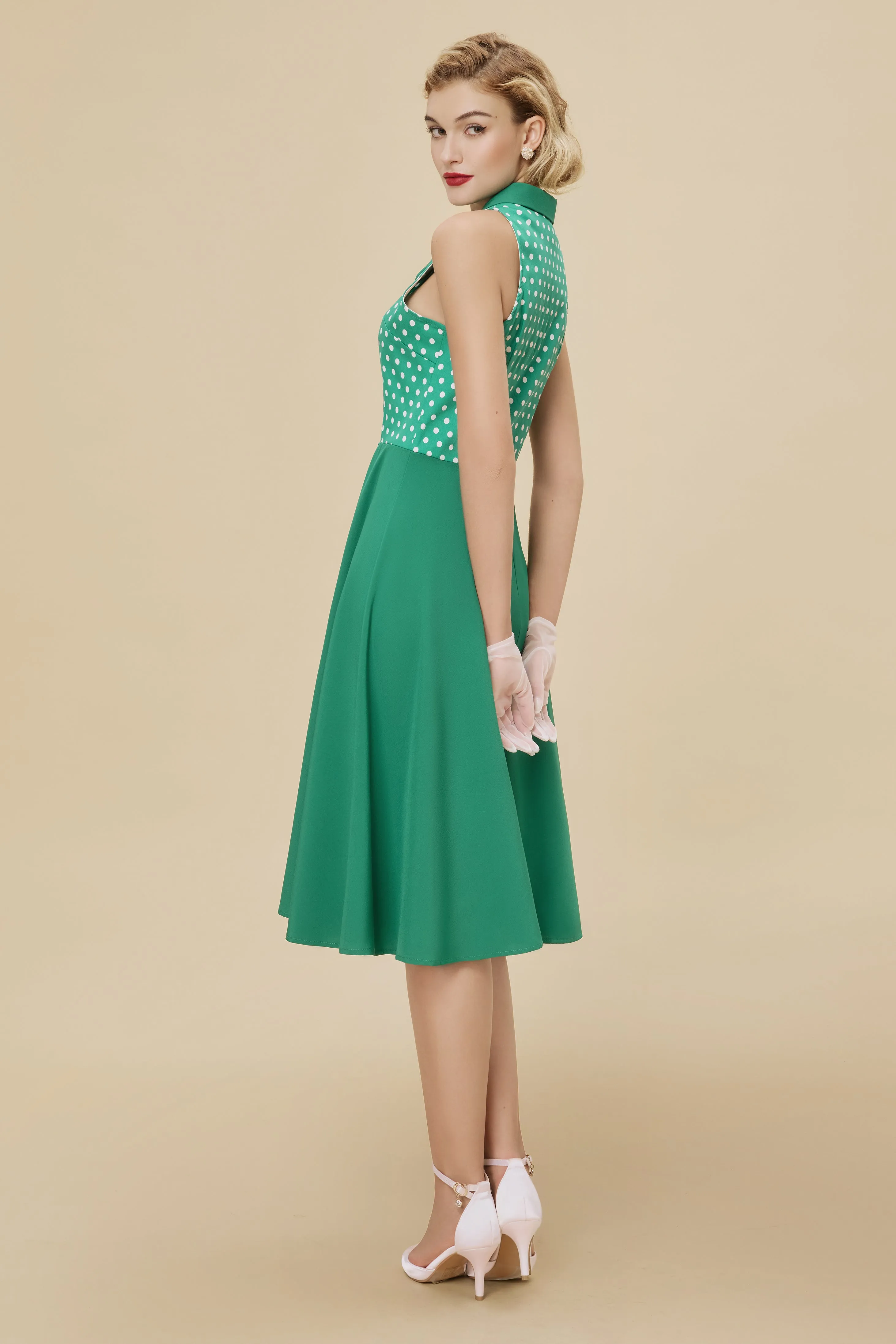 Polka Dot Bodice Sleeveless Retro Swing Dress sold by BABEYOND product image thumbnail 3