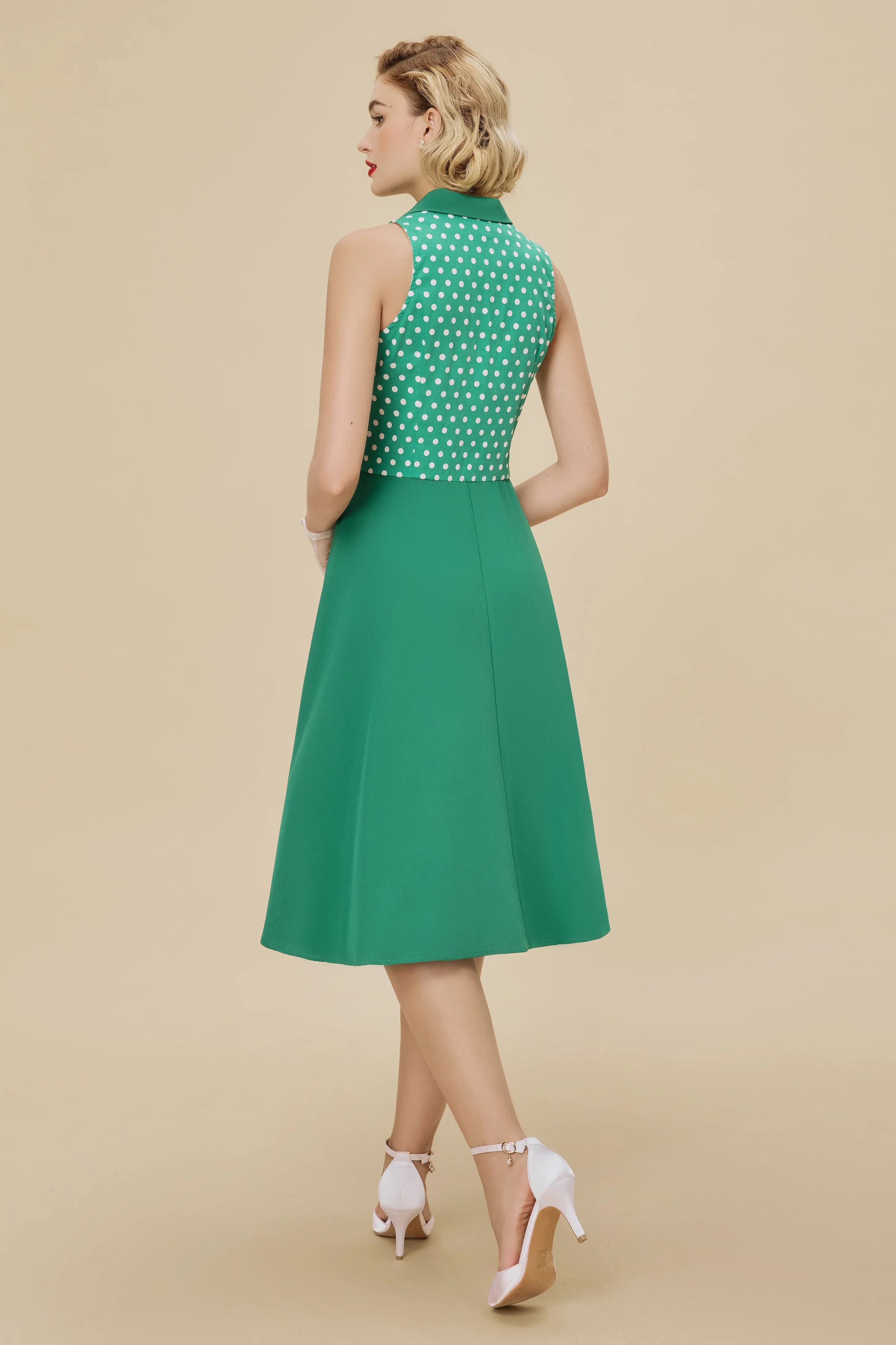 Polka Dot Bodice Sleeveless Retro Swing Dress sold by BABEYOND product image thumbnail 2