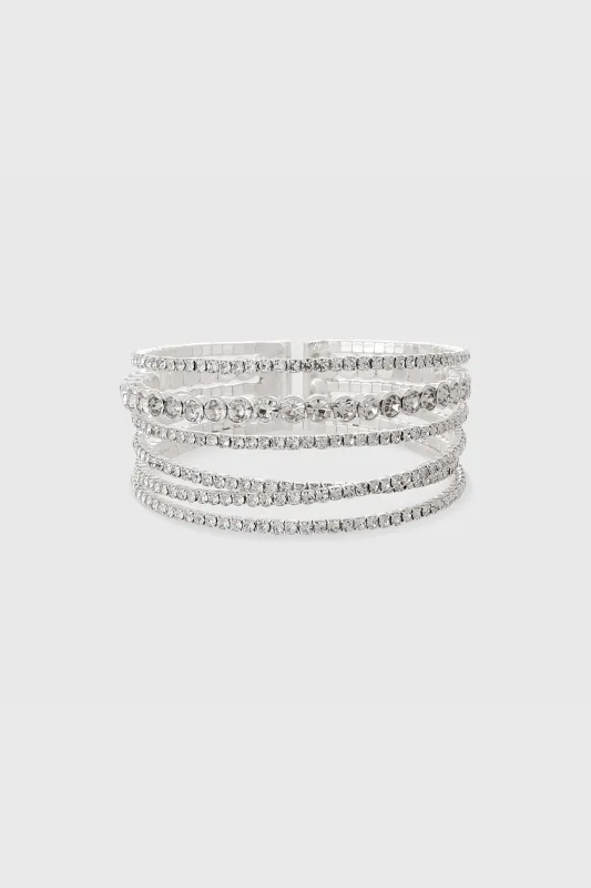 Multi-Row Rhinestone Cuff Bracelet sold by BABEYOND