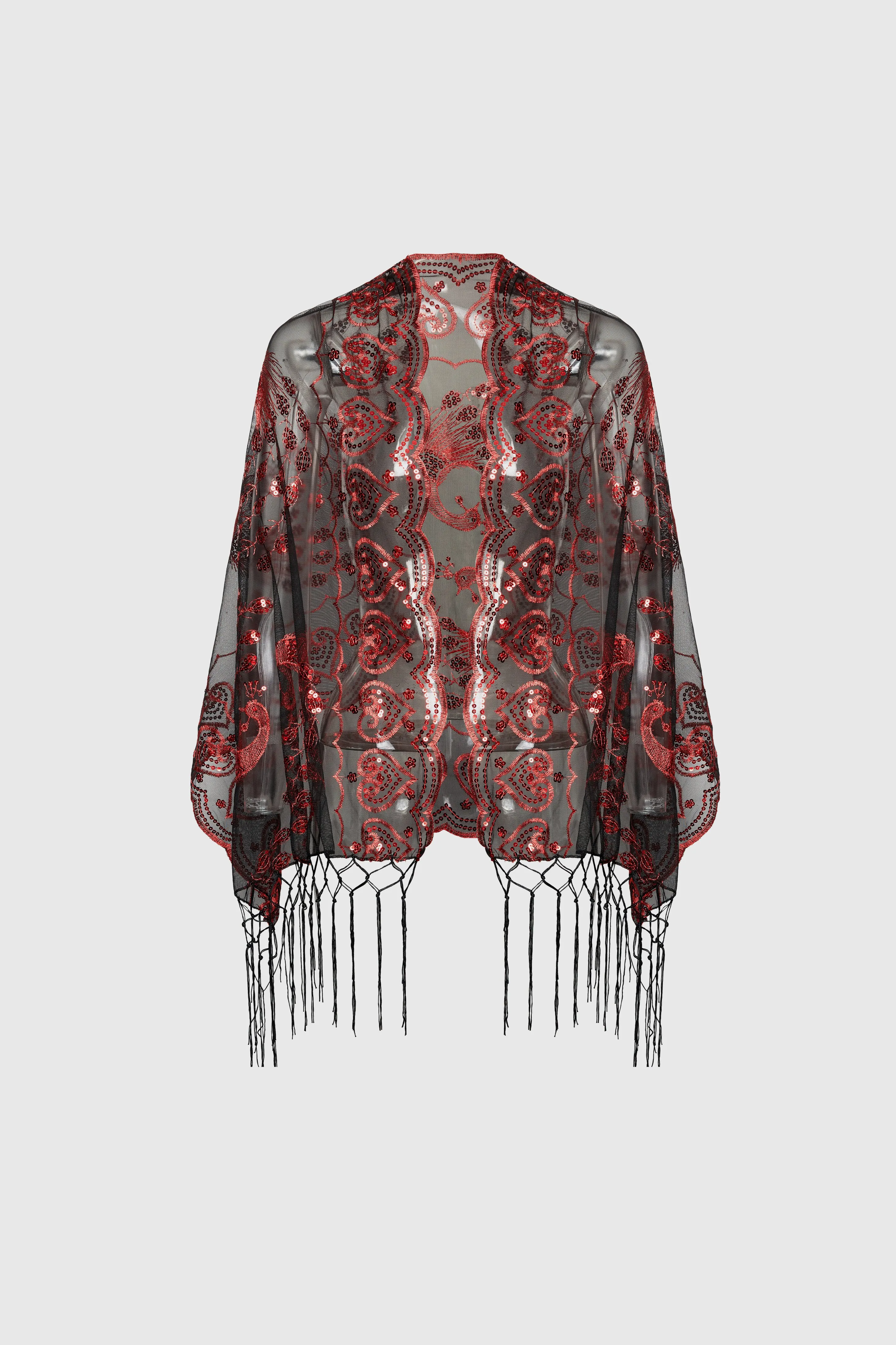 1920s Embroidered Fringed Evening Cape Shawl sold by BABEYOND