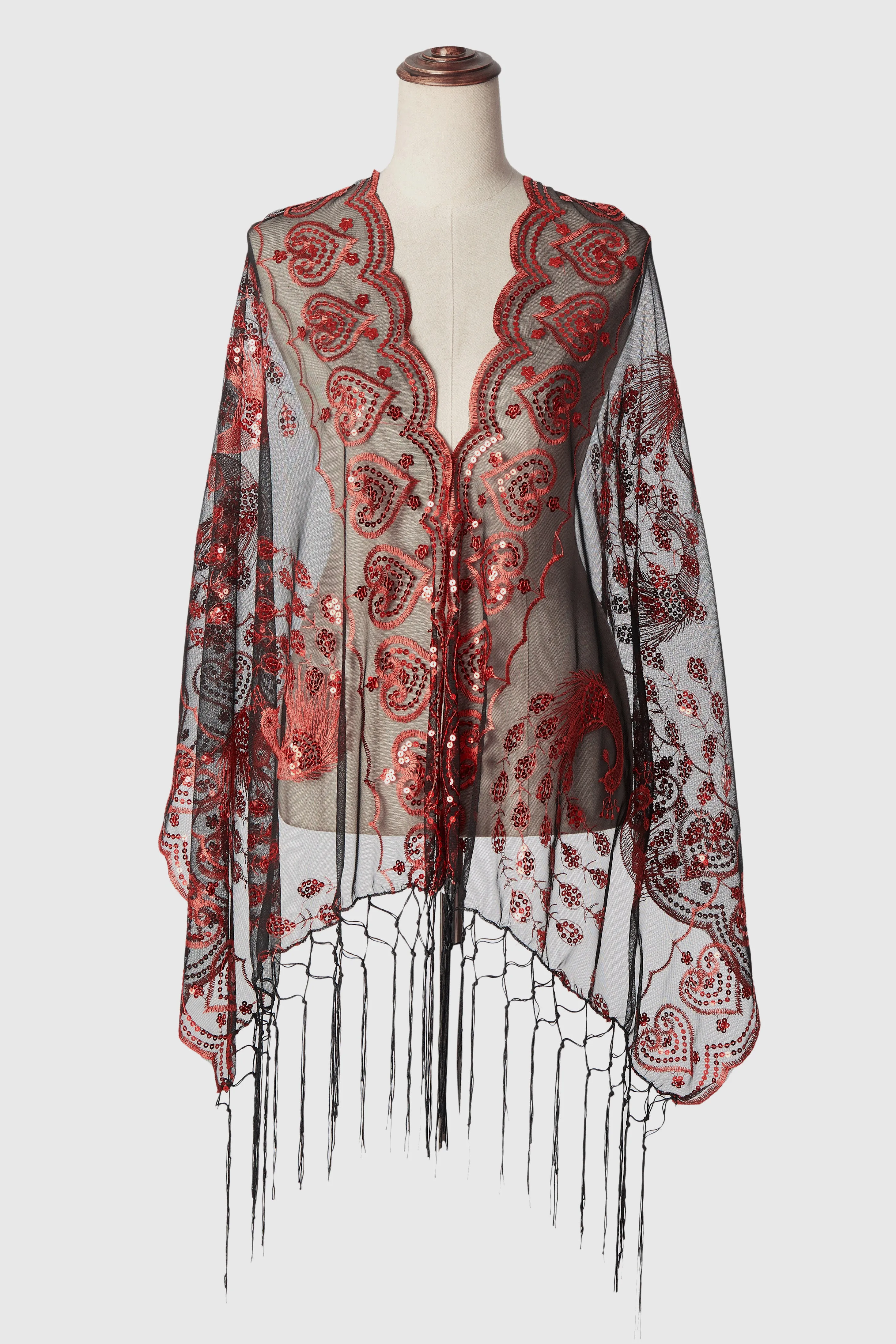 1920s Embroidered Fringed Evening Cape Shawl sold by BABEYOND product image thumbnail 3