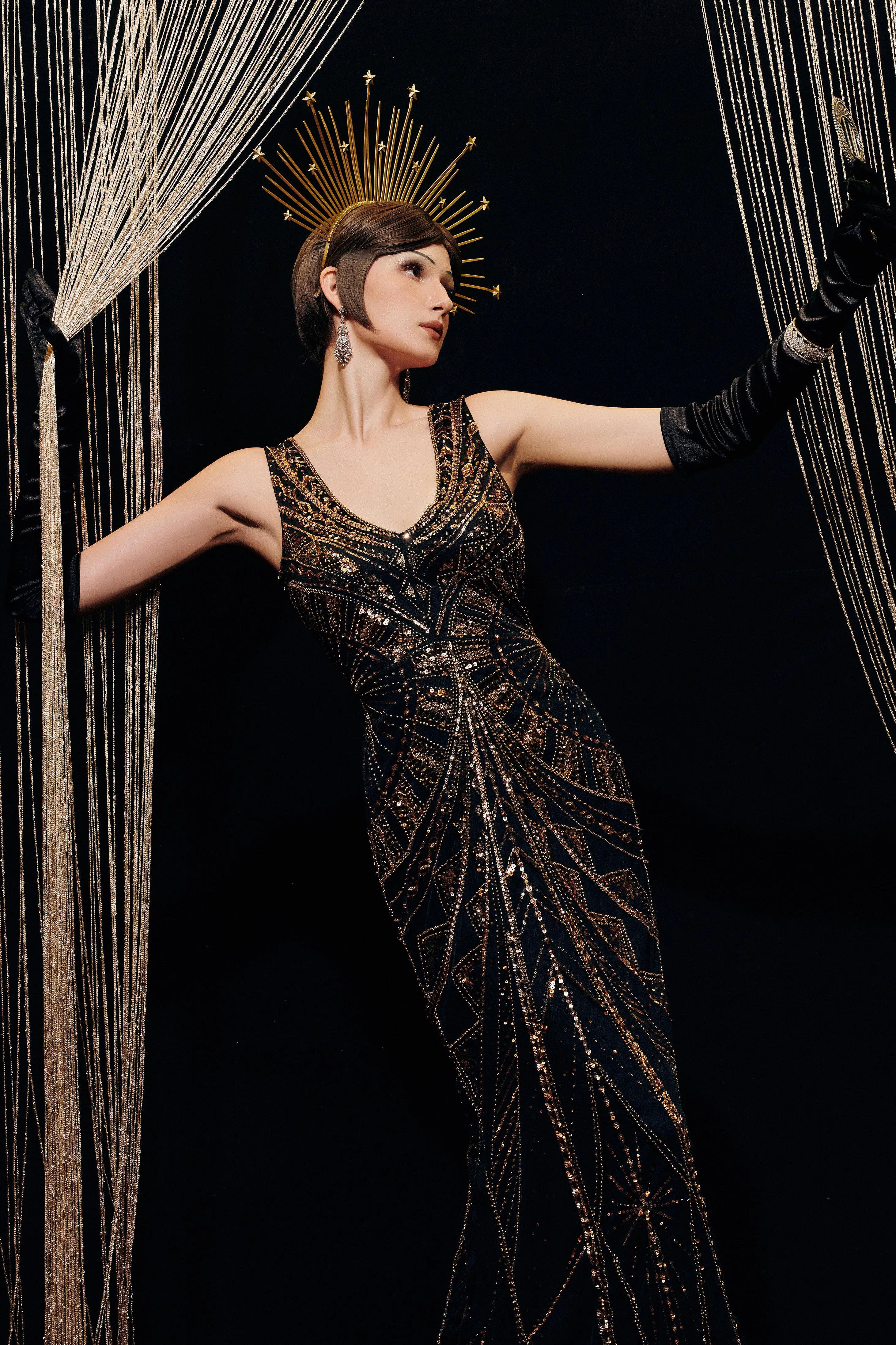 Art Deco Black & Gold Glamour Evening Gown sold by BABEYOND product image thumbnail 2