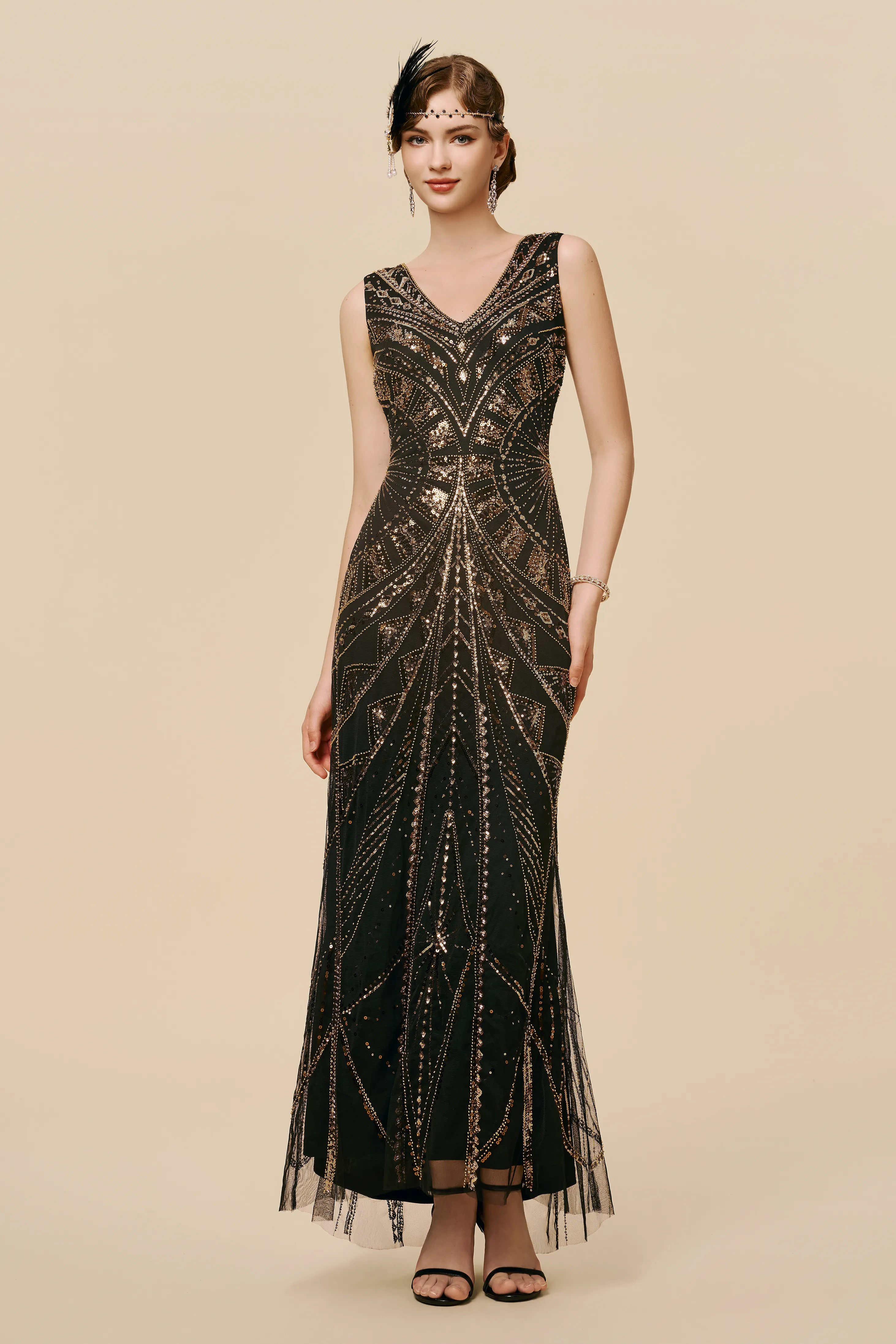 Art Deco Black & Gold Glamour Evening Gown sold by BABEYOND product image thumbnail 3