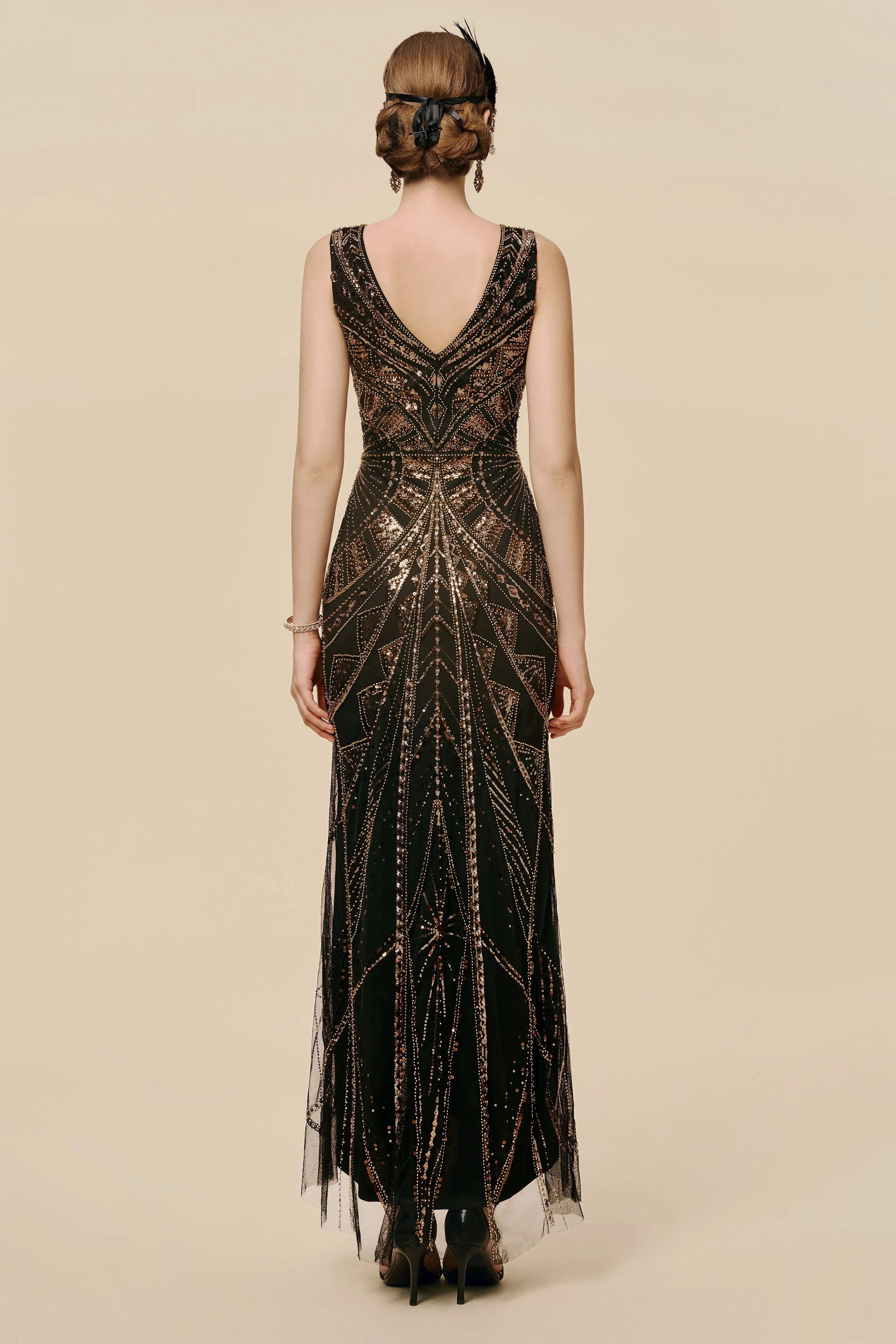 Art Deco Black & Gold Glamour Evening Gown sold by BABEYOND product image thumbnail 4