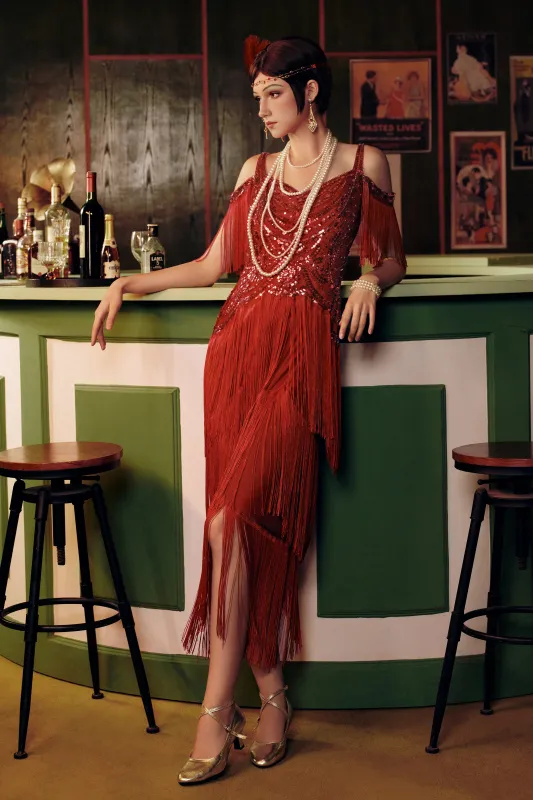 Charleston Shine Fringe Flapper Dress sold by BABEYOND