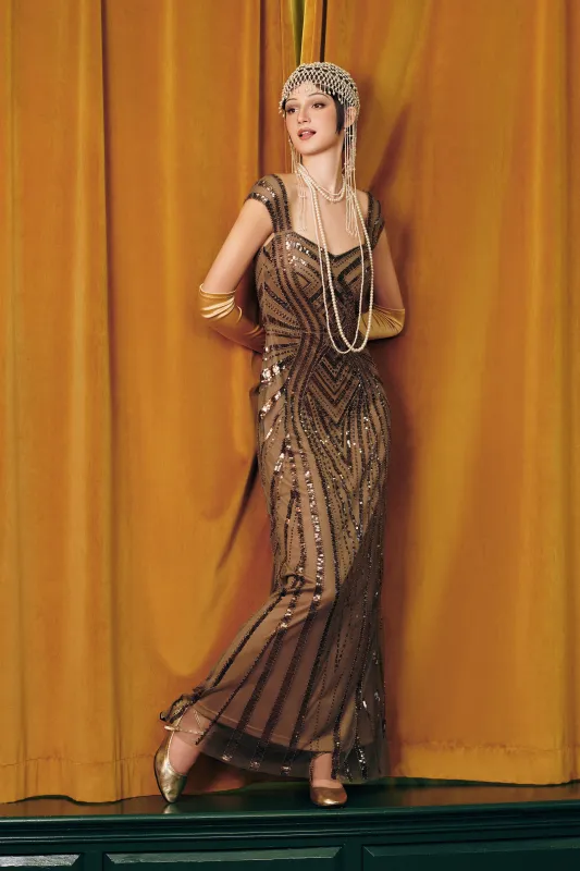 Art Deco Olive Green Sequin Evening Gown sold by BABEYOND