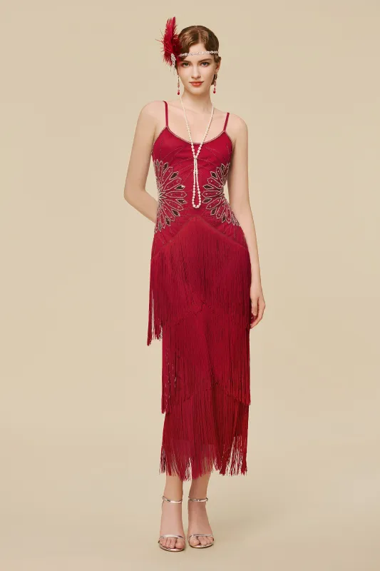 Art Deco Fan Beaded Fringe Evening Gown sold by BABEYOND