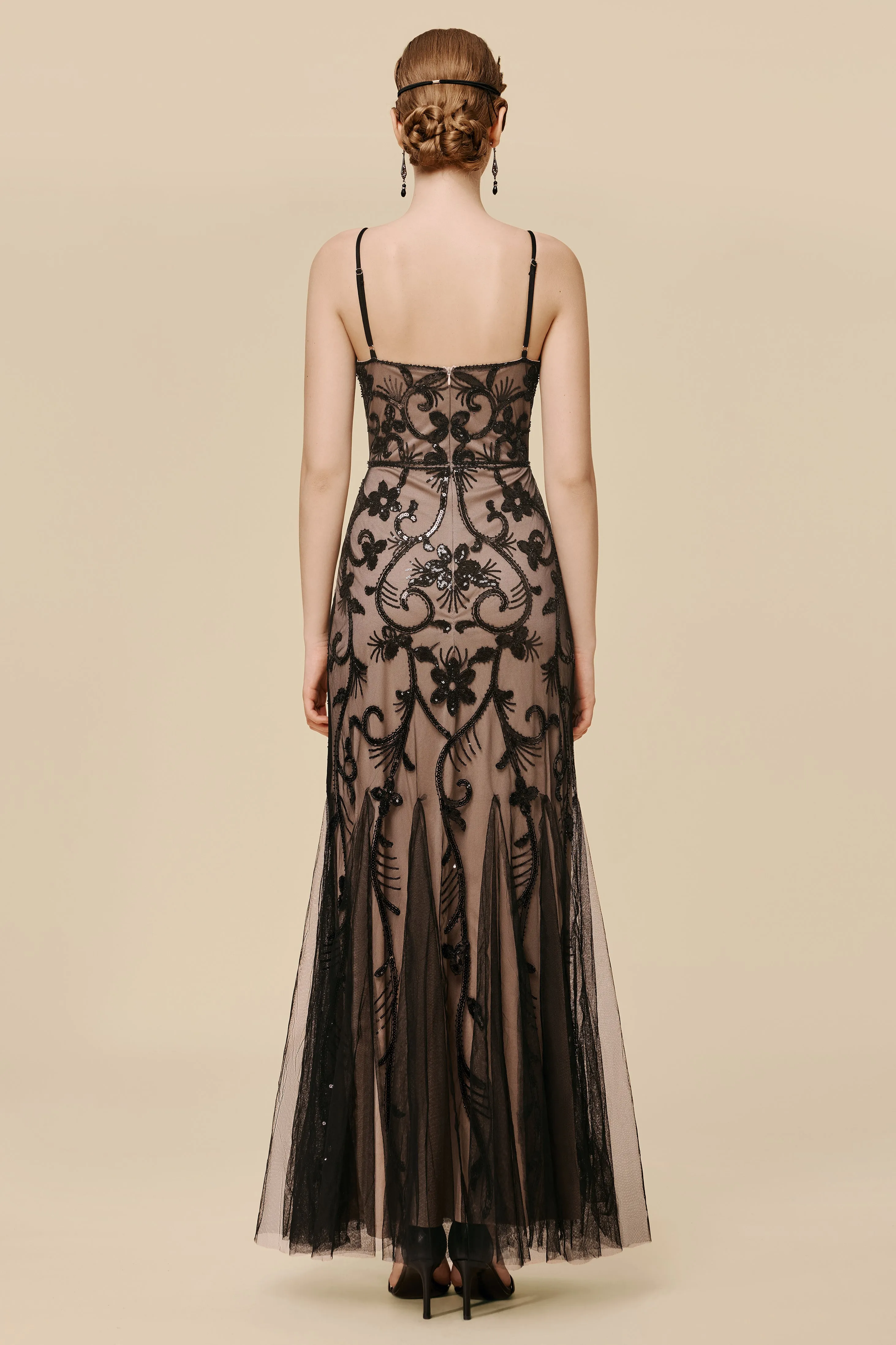 Nude and Black Beaded Mermaid Evening Gown sold by BABEYOND product image thumbnail 2