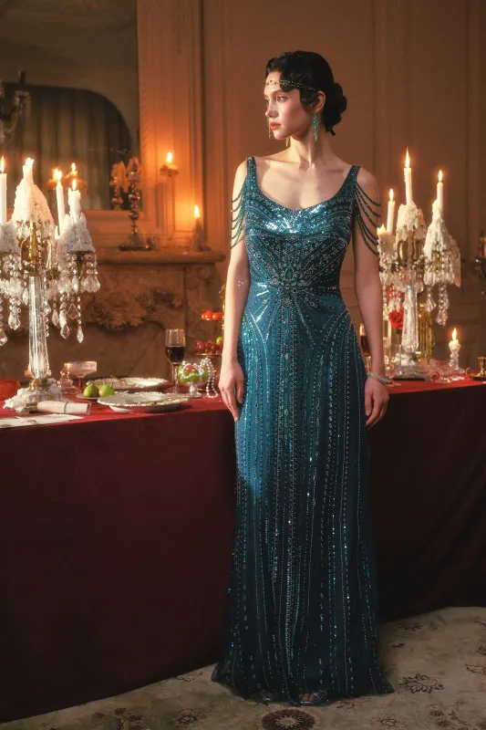 Teal Deco Beaded Radiant Evening Gown made by BABEYOND