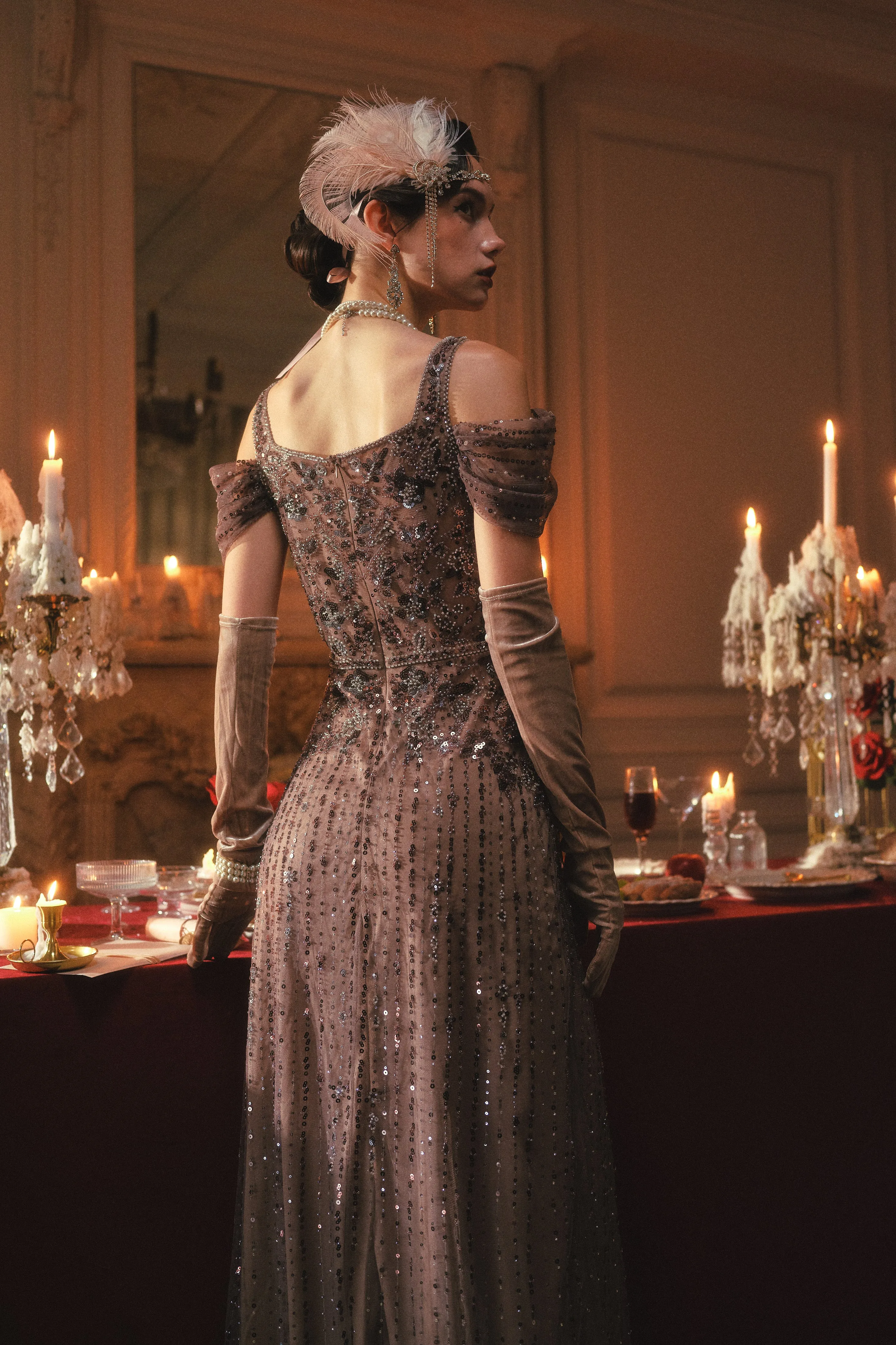 Refined Beaded Tulle Panel Evening Gown sold by BABEYOND product image thumbnail 3