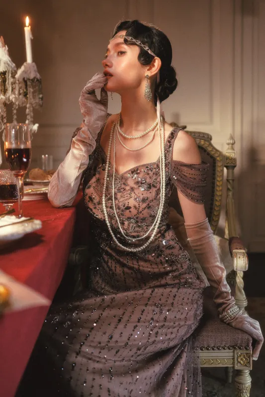 Refined Beaded Tulle Panel Evening Gown made by BABEYOND