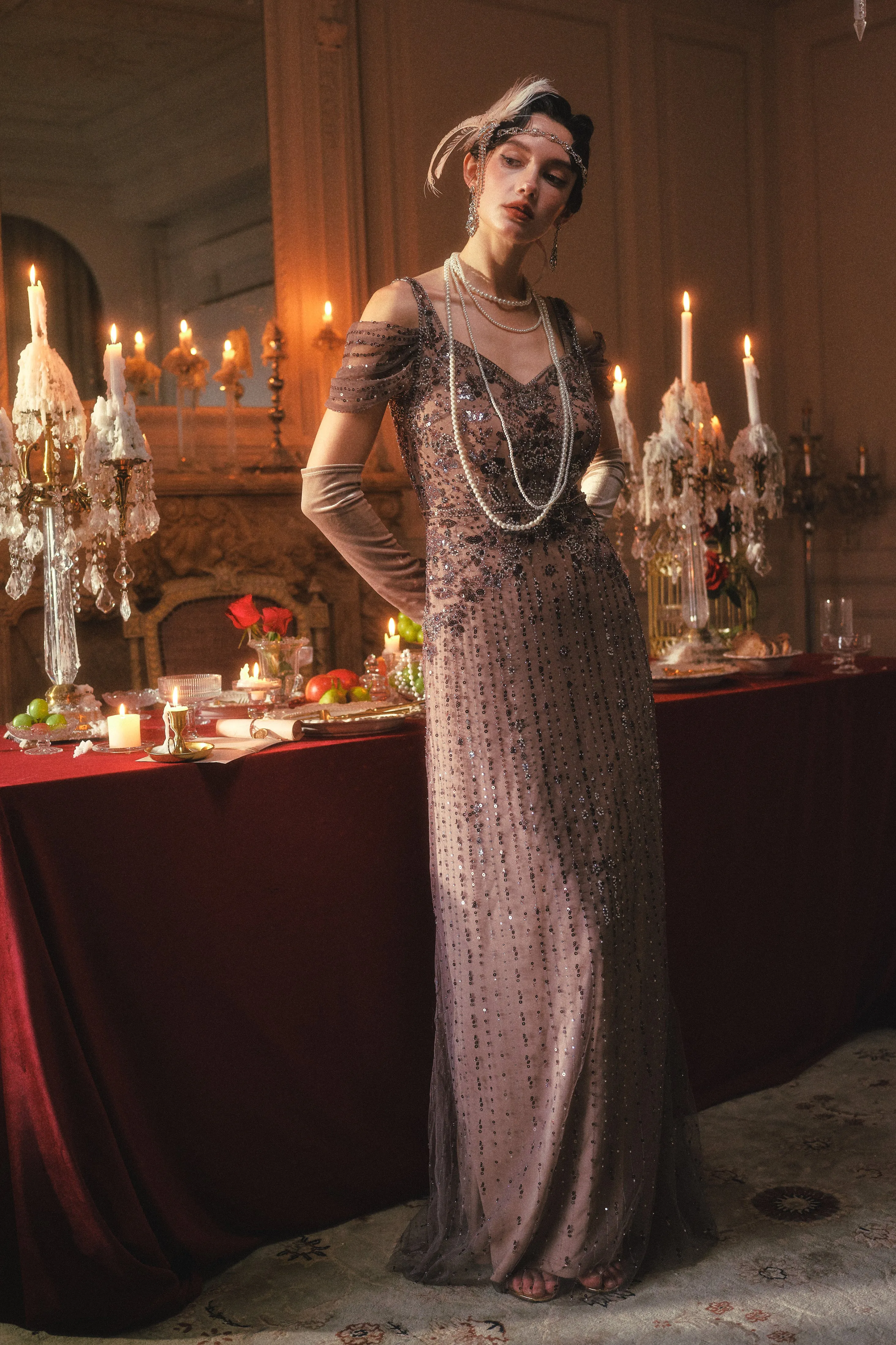 Refined Beaded Tulle Panel Evening Gown sold by BABEYOND product image thumbnail 2