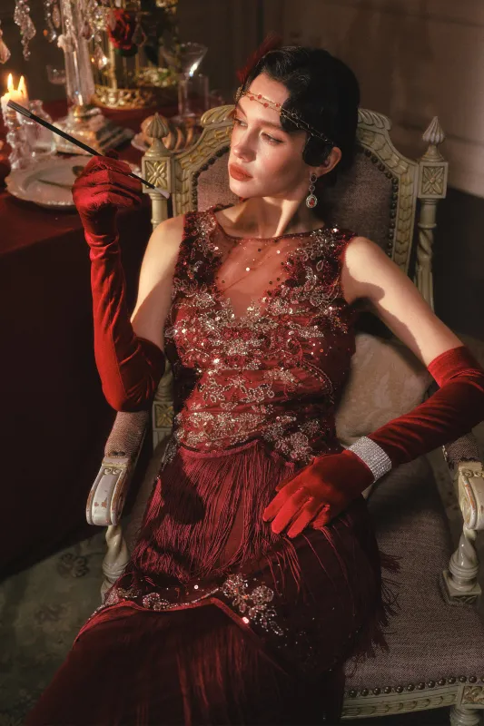 Ruby Crimson Fringe Beaded Evening Gown made by BABEYOND