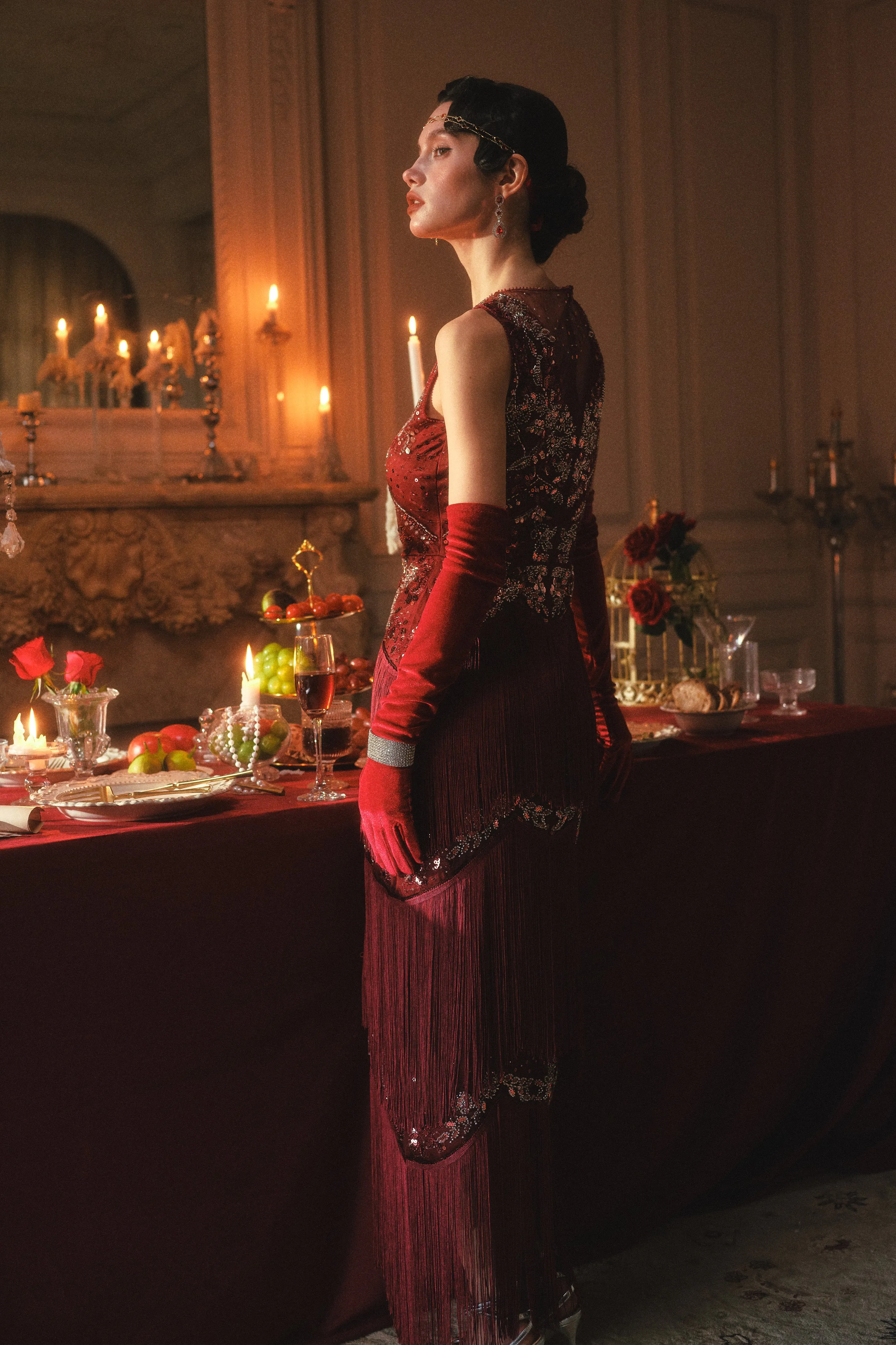 Ruby Crimson Fringe Beaded Evening Gown sold by BABEYOND product image thumbnail 2