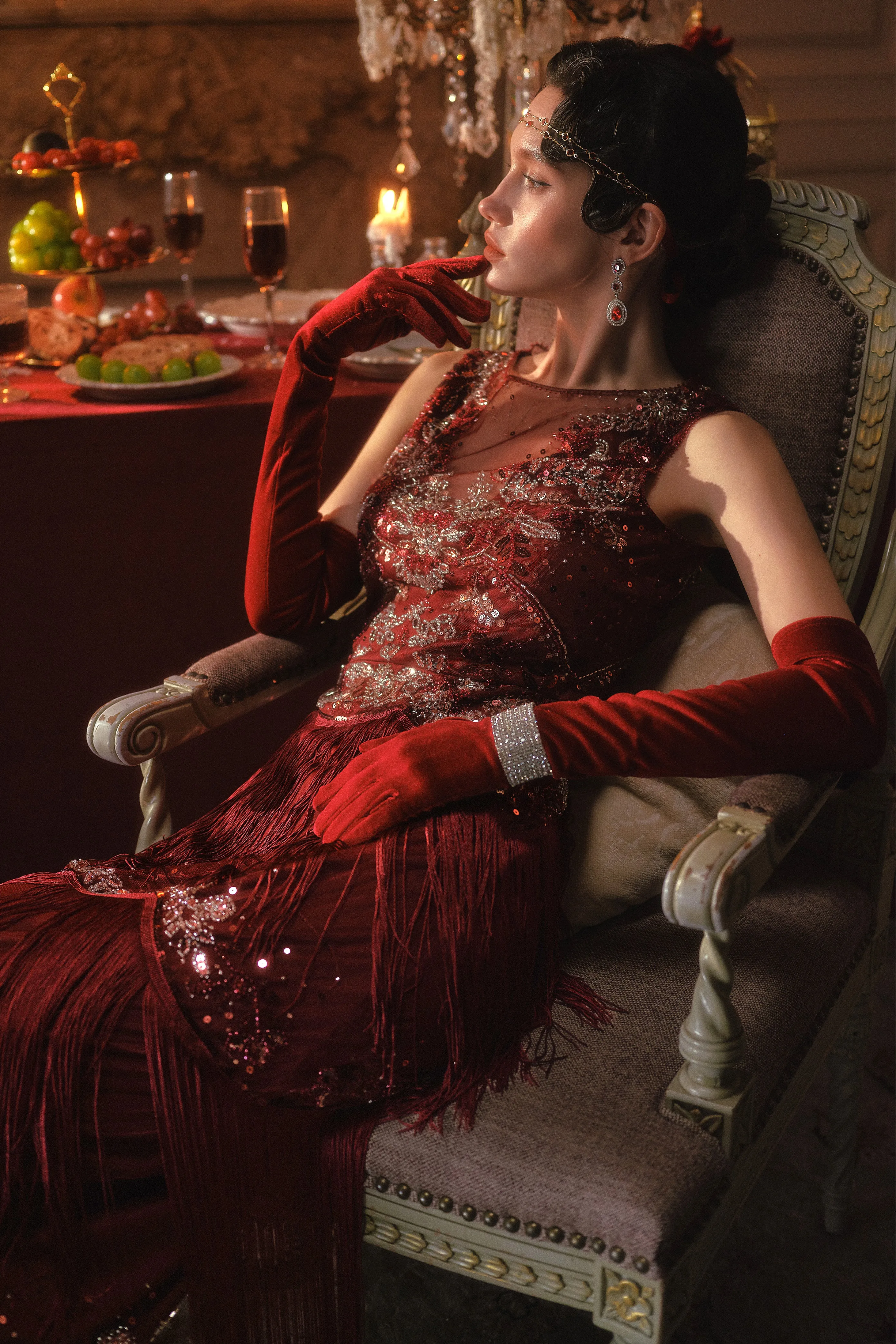 Ruby Crimson Fringe Beaded Evening Gown sold by BABEYOND product image thumbnail 3