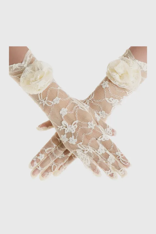 11.4" Stretchy Rose Floral Lace Gloves made by BABEYOND