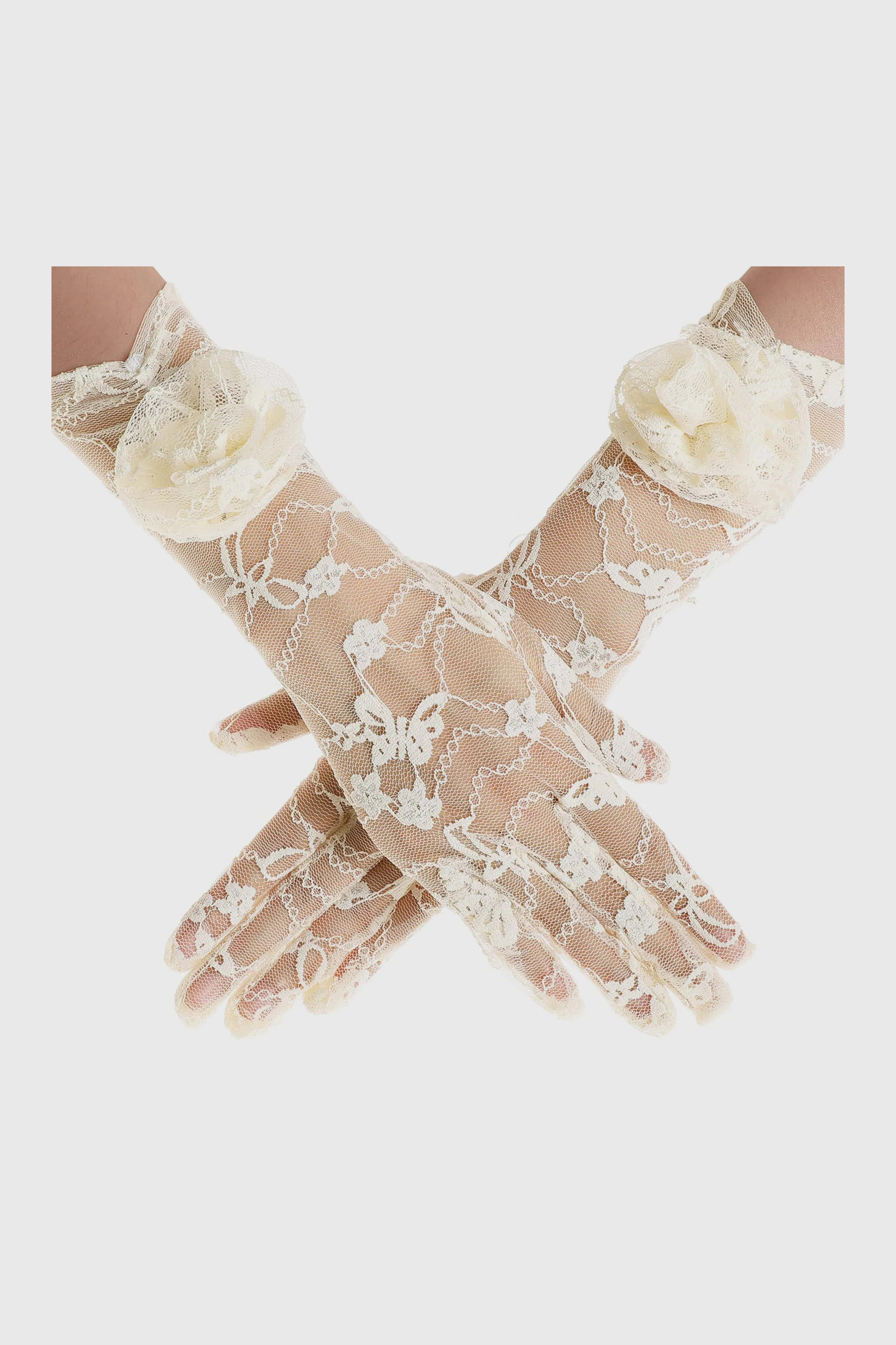 11.4" Stretchy Rose Floral Lace Gloves sold by BABEYOND