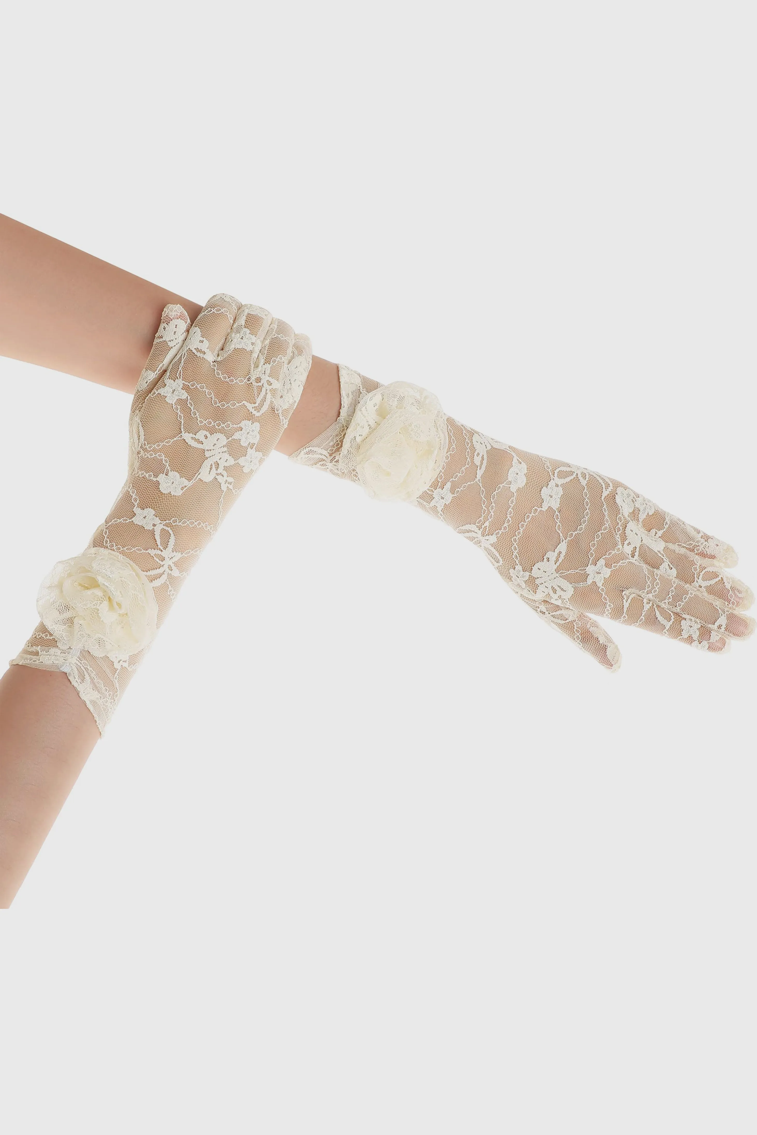 11.4" Stretchy Rose Floral Lace Gloves sold by BABEYOND product image thumbnail 2