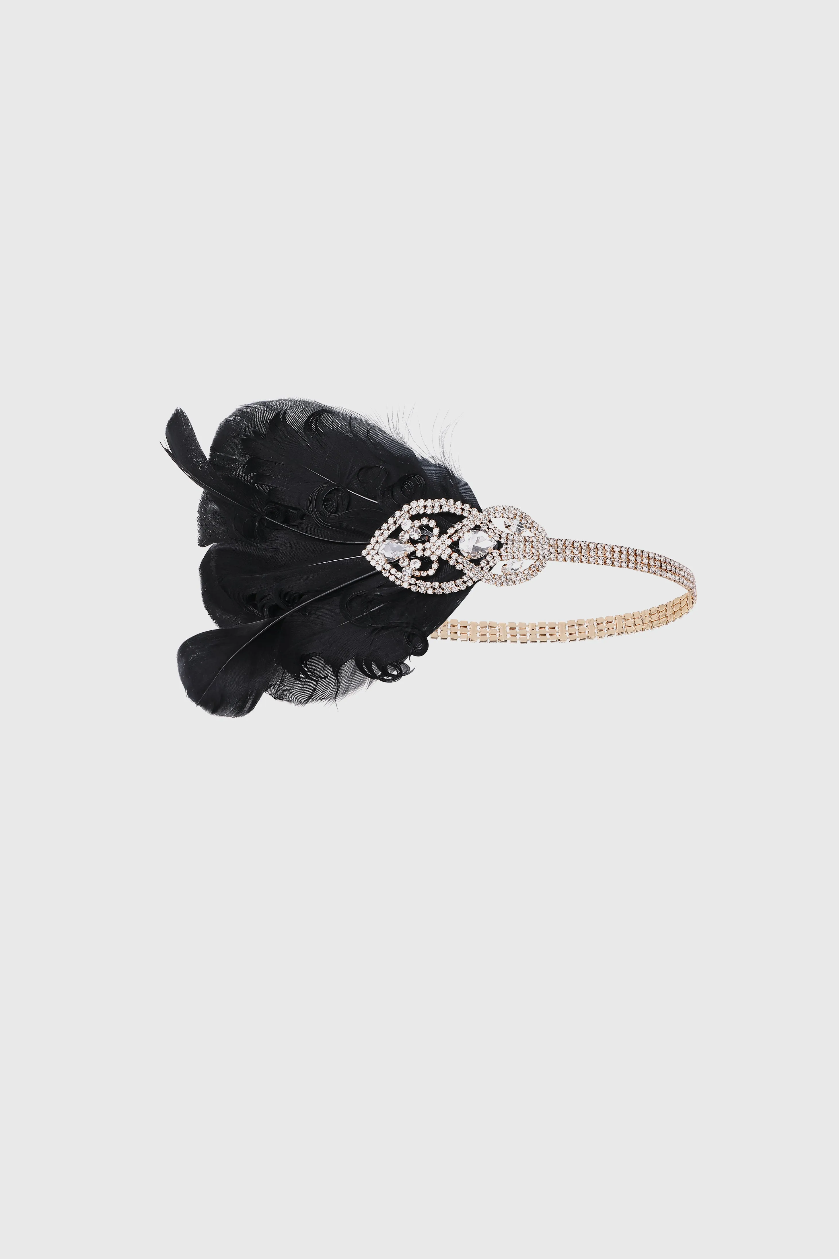 Art Deco Curled Feather Filigree Crystal Headband sold by BABEYOND