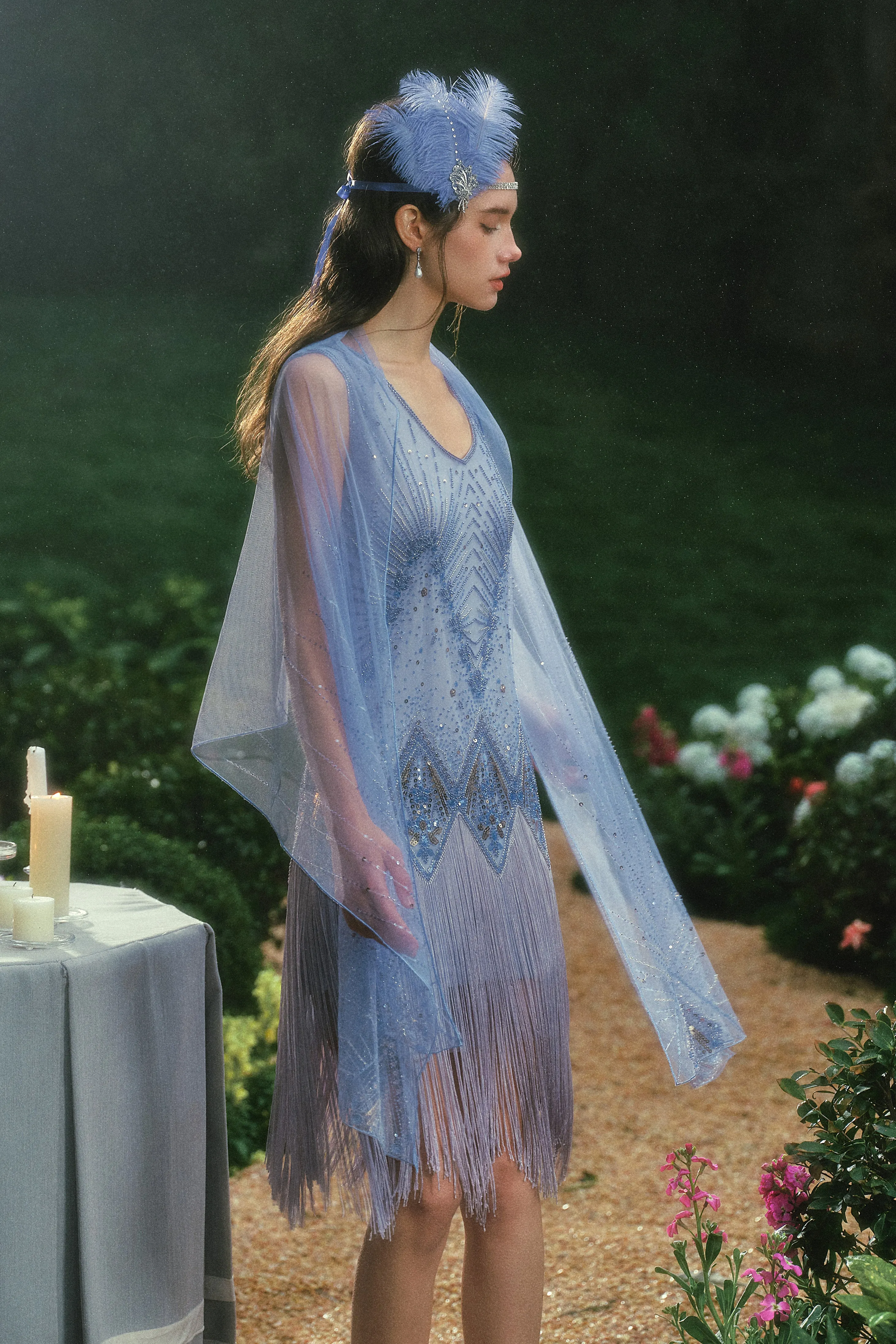 Radiant Beaded Zigzag Flapper Dress with Tulle Drape sold by BABEYOND product image thumbnail 5