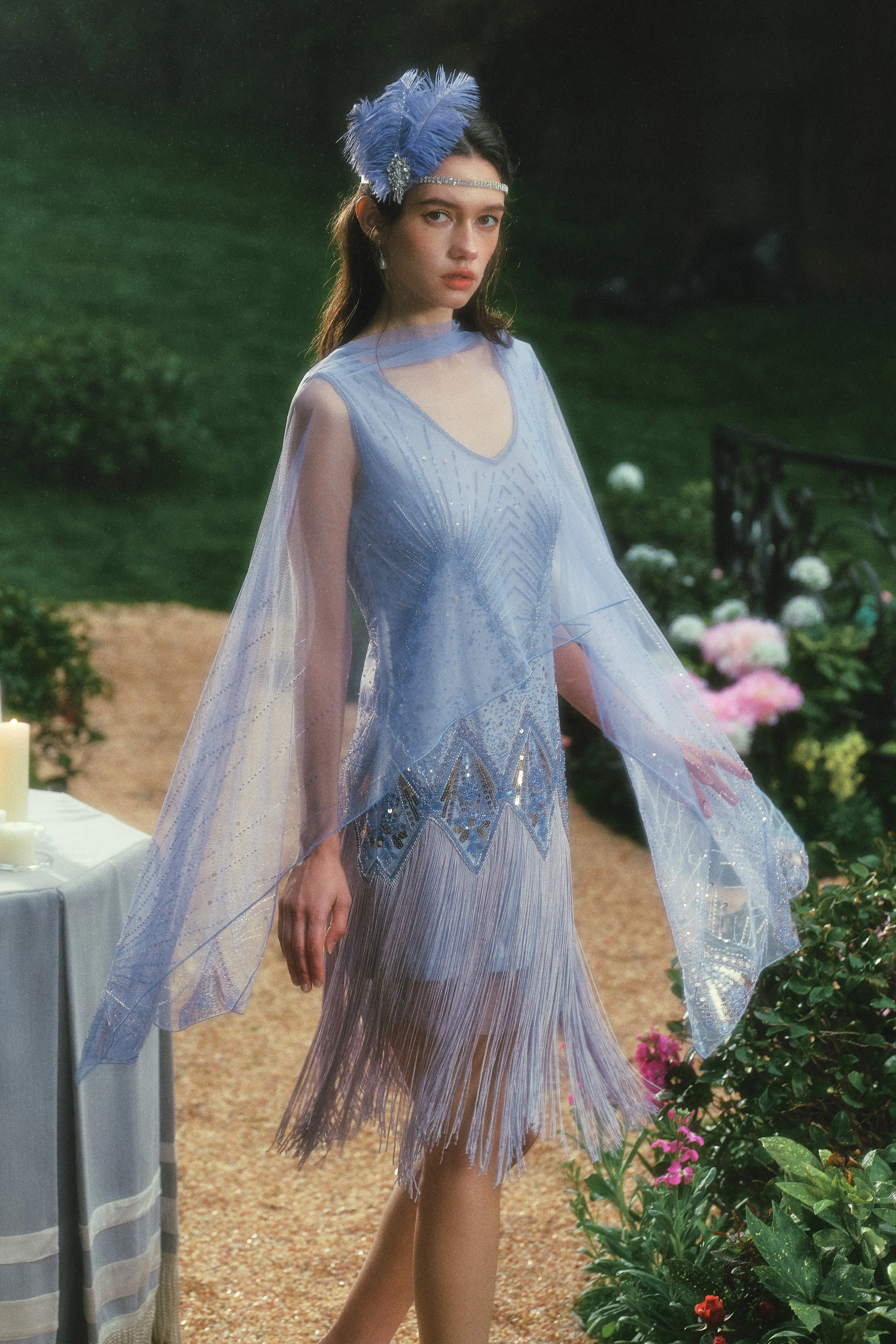 Radiant Beaded Zigzag Flapper Dress with Tulle Drape sold by BABEYOND product image thumbnail 2