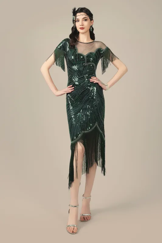 Floral Contour Fringe Sequined Flapper Dress made by BABEYOND