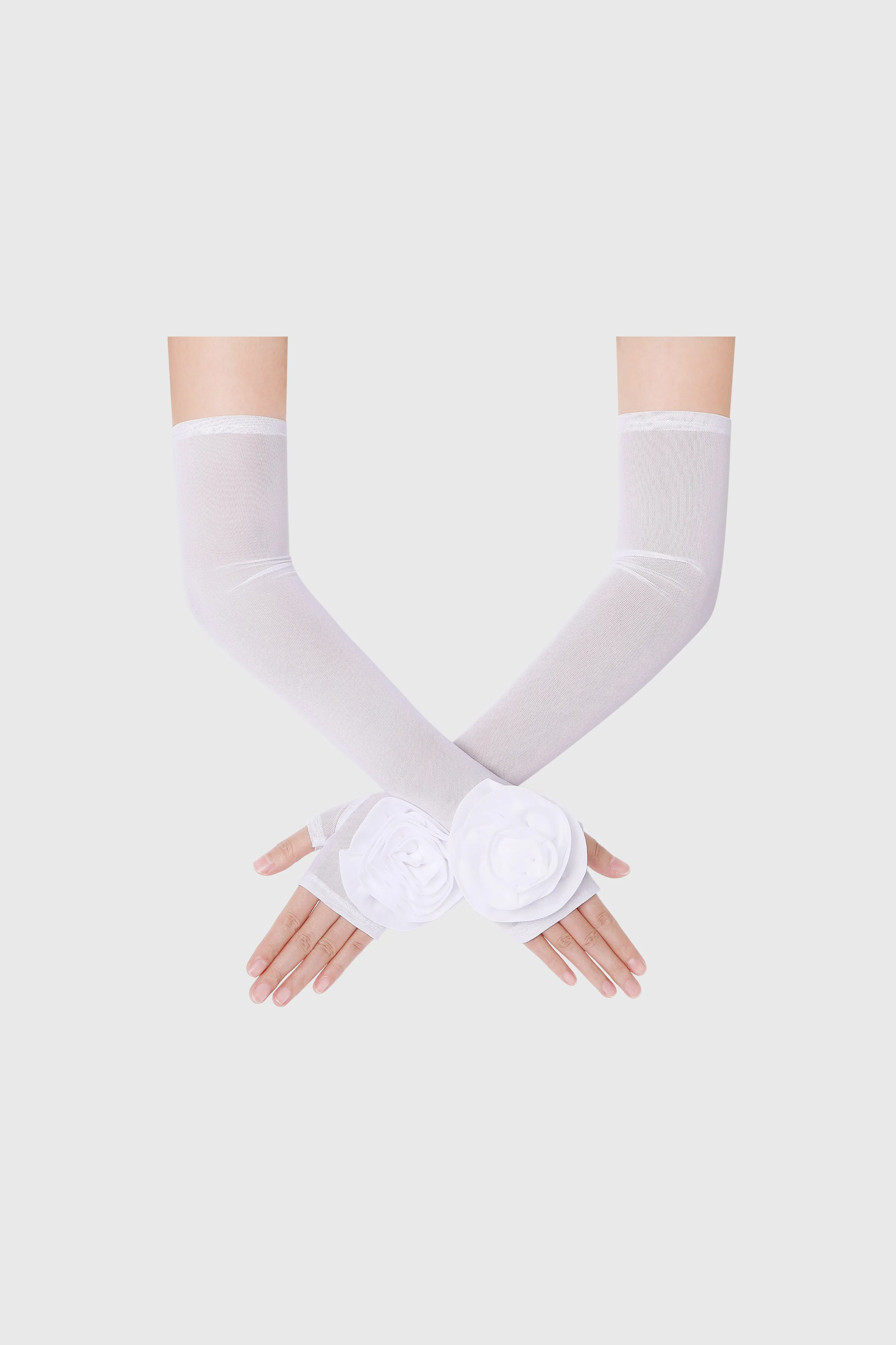 Stretchy Rose Floral Mesh Tulle Fingerless Gloves sold by BABEYOND product image thumbnail 5