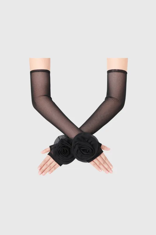 Stretchy Rose Floral Mesh Tulle Fingerless Gloves made by BABEYOND