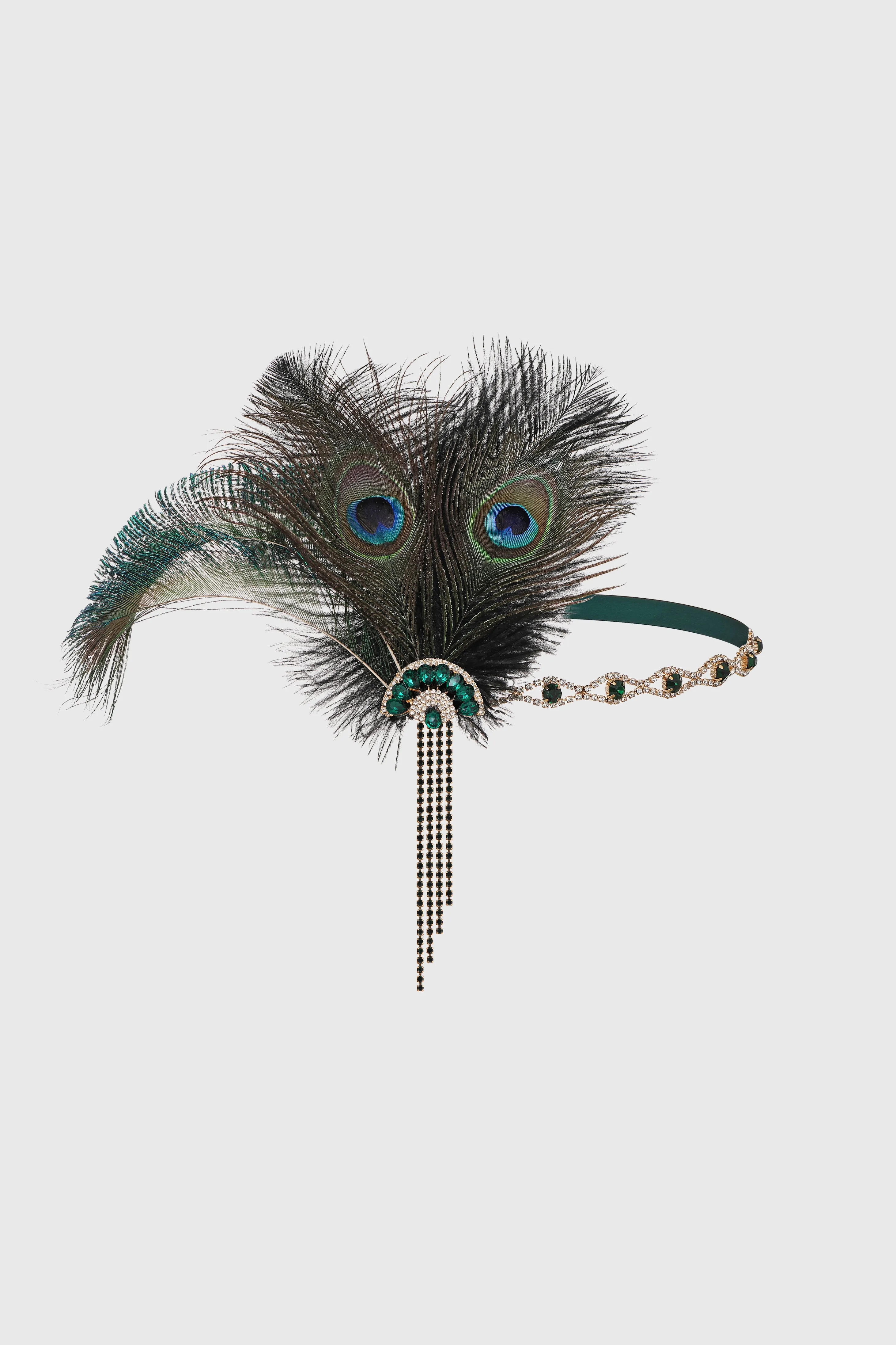 Peacock Feather Rhinestone Gatsby Headband sold by BABEYOND