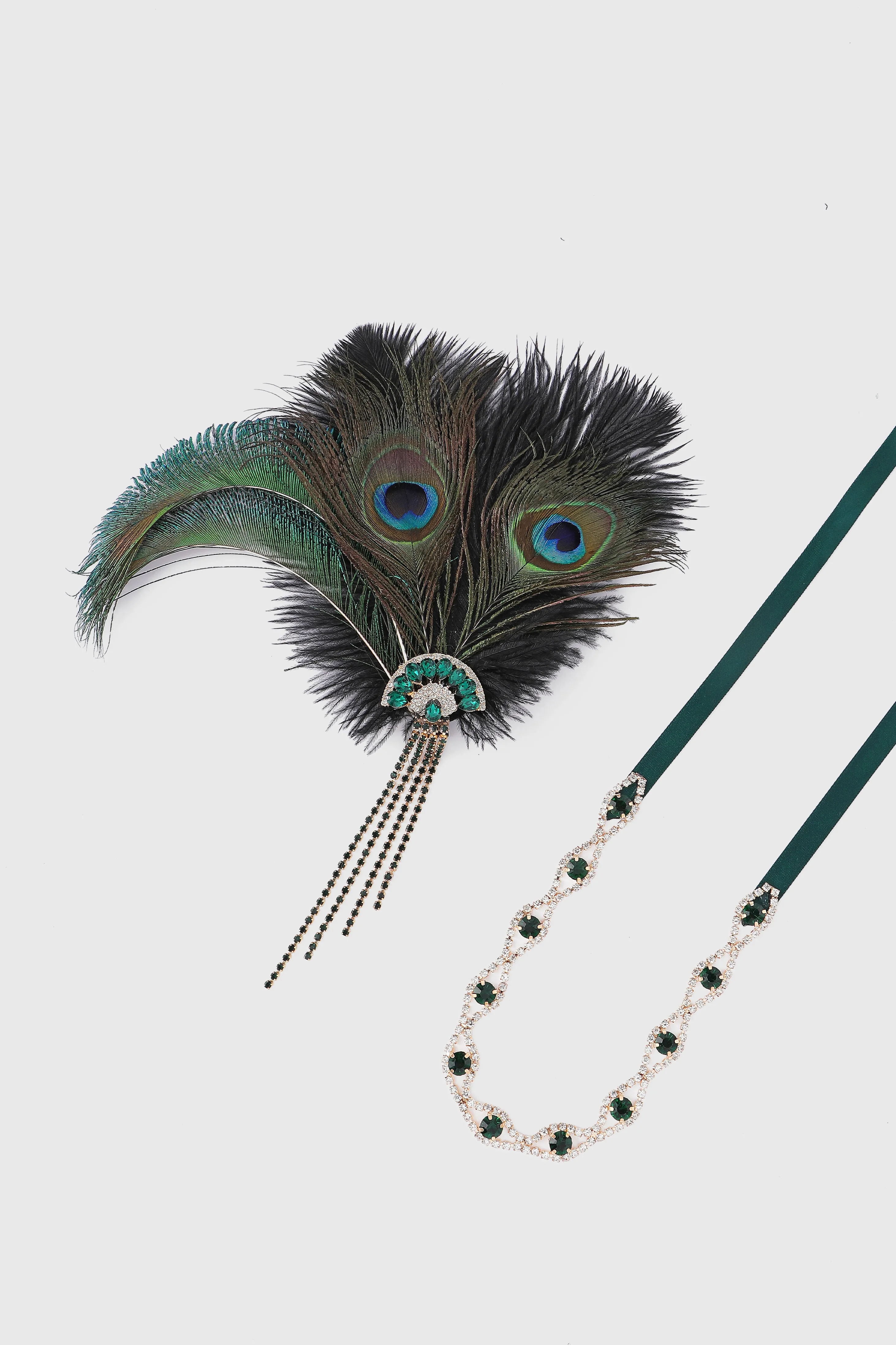 Peacock Feather Rhinestone Gatsby Headband sold by BABEYOND product image thumbnail 2