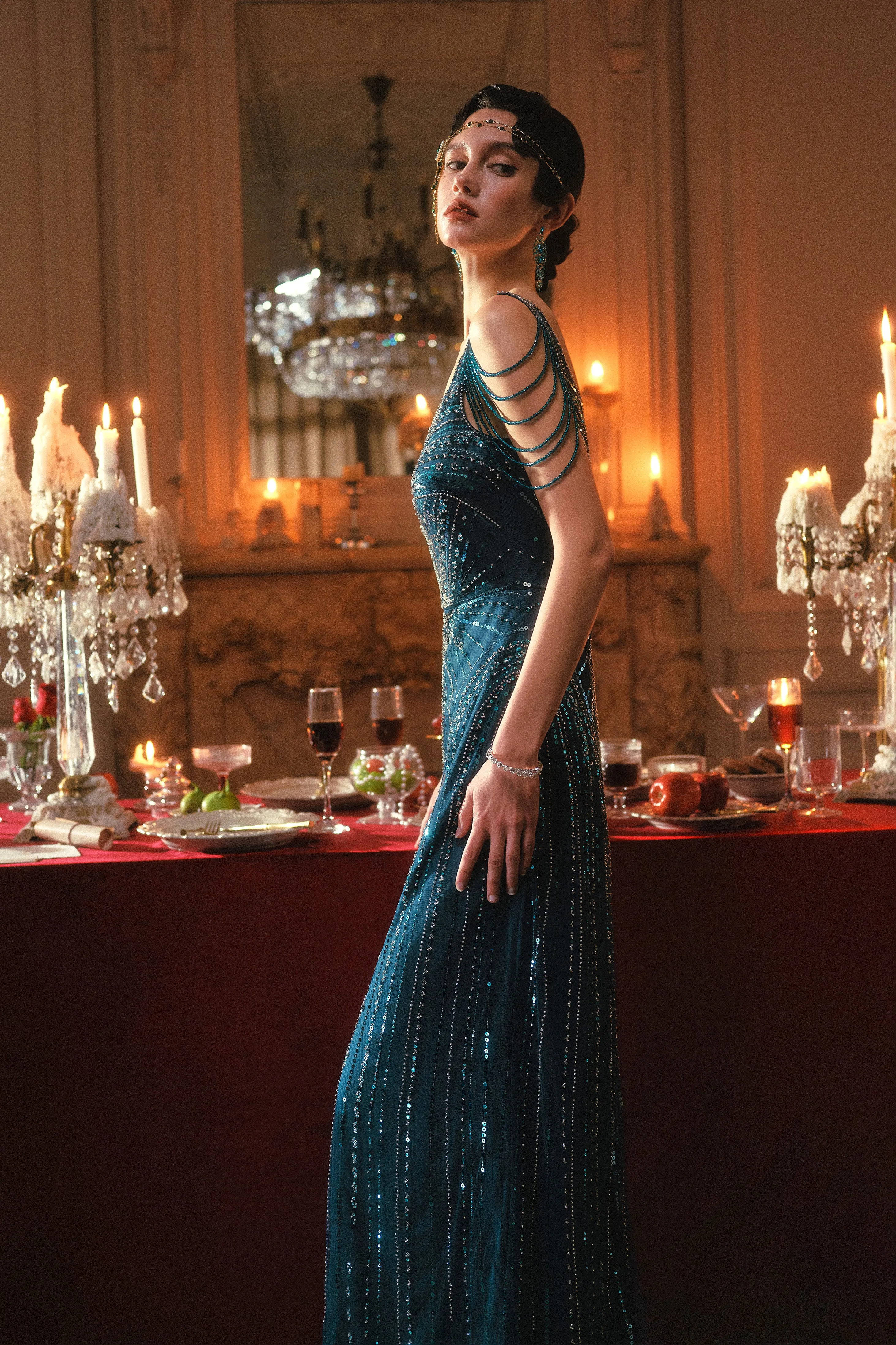 Teal Deco Beaded Radiant Plus Size Dress sold by BABEYOND product image thumbnail 2