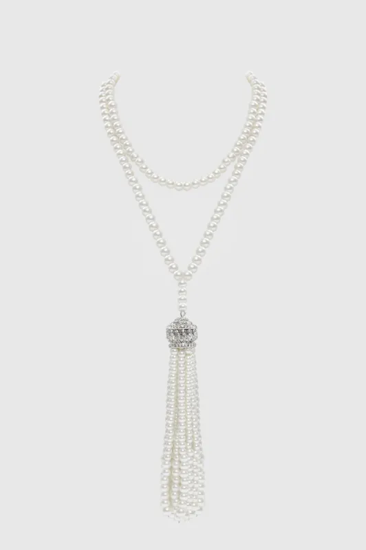 Exquisite Crystal Pearl Tassel Necklace sold by BABEYOND
