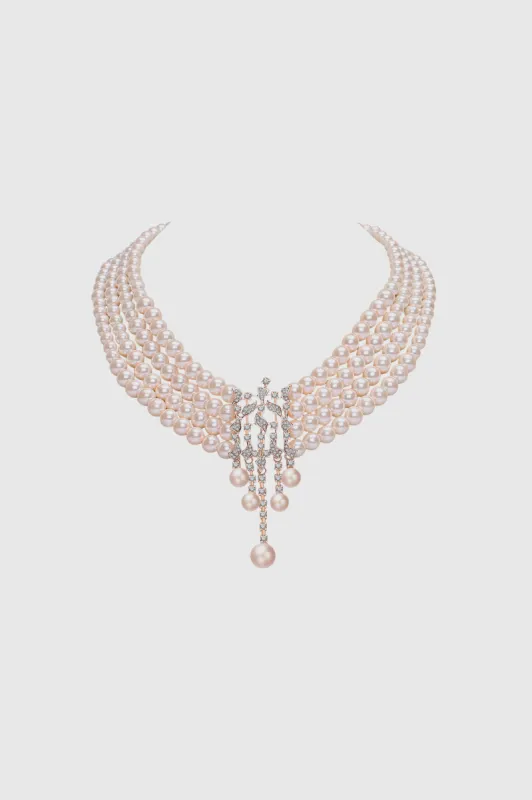 1920s Rhinestone Studded Multi-layer Pearl Necklace sold by BABEYOND