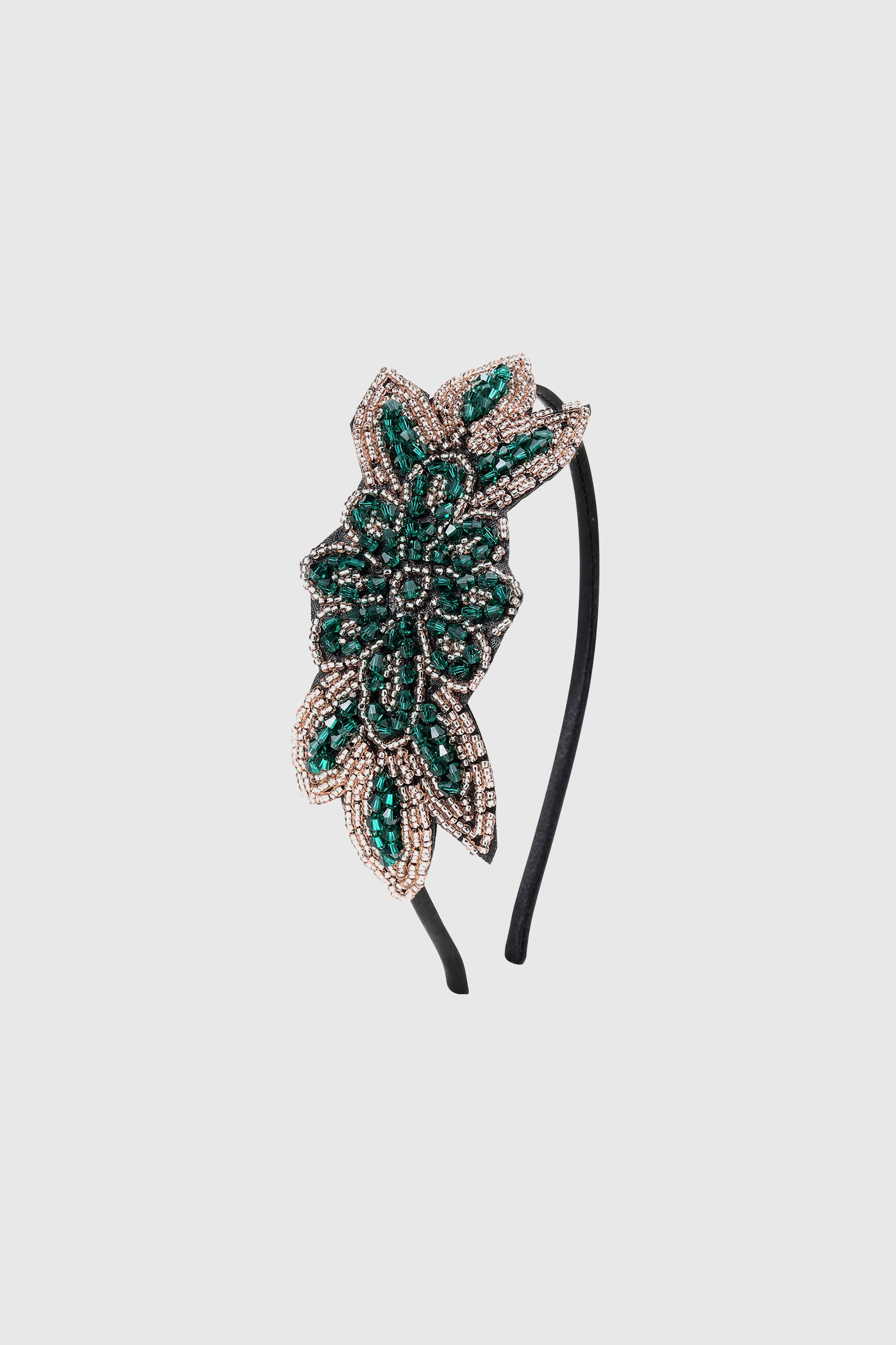 Beaded Crystal Leaf Velvet Headband sold by BABEYOND