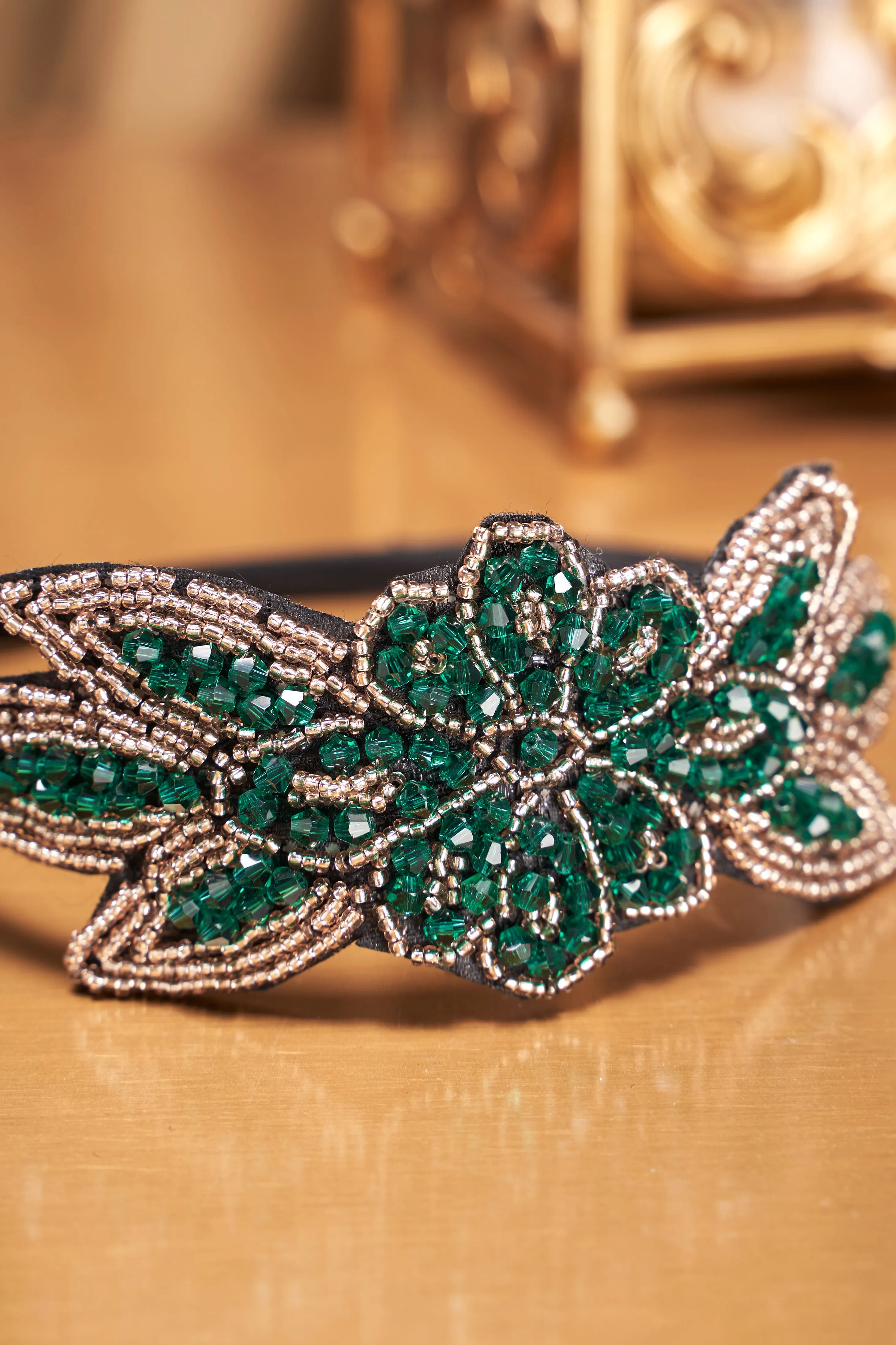 Beaded Crystal Leaf Velvet Headband sold by BABEYOND product image thumbnail 2