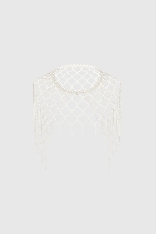 Chic Pearl Tassel Fishnet Shawl sold by BABEYOND